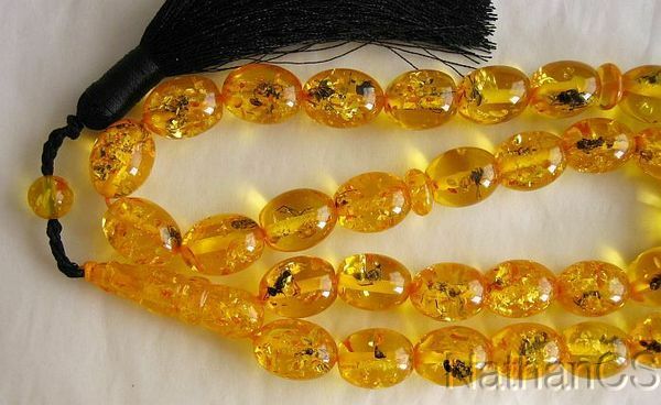 Prayer Beads Gebetskette *Oval* Amber Colored Resin With Insects in each Bead