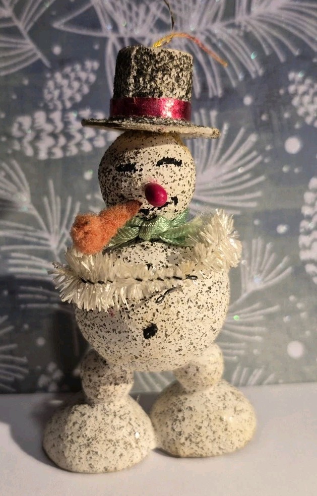 Vintage Putz Mica Christmas Snowman Figure JAPAN 3.5″