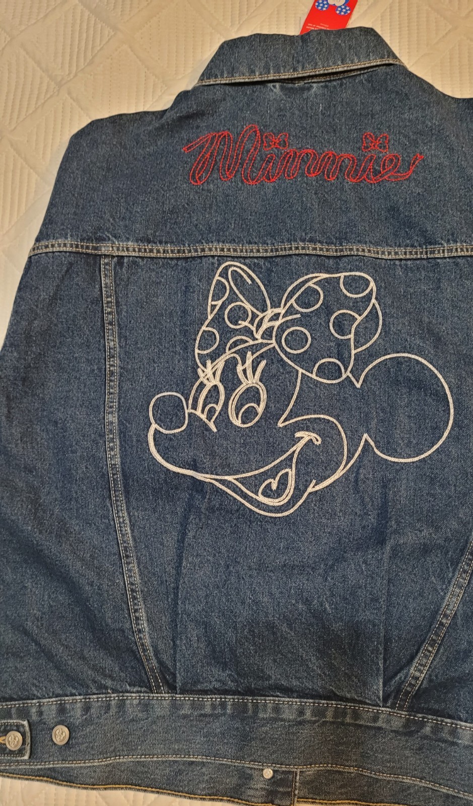 Minne Mouse Denim Trucker Jacket Disney X Old Navy SIZE LARGE Embroidered NWT