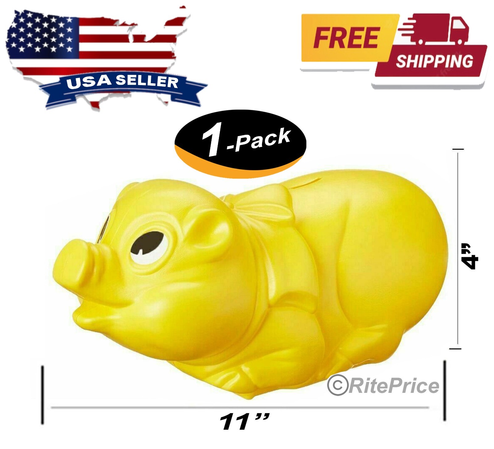 11″ Plastic Piggy Bank (Yellow) Saving Money The Fun Way Tuff Pig Big – (1 Pack)