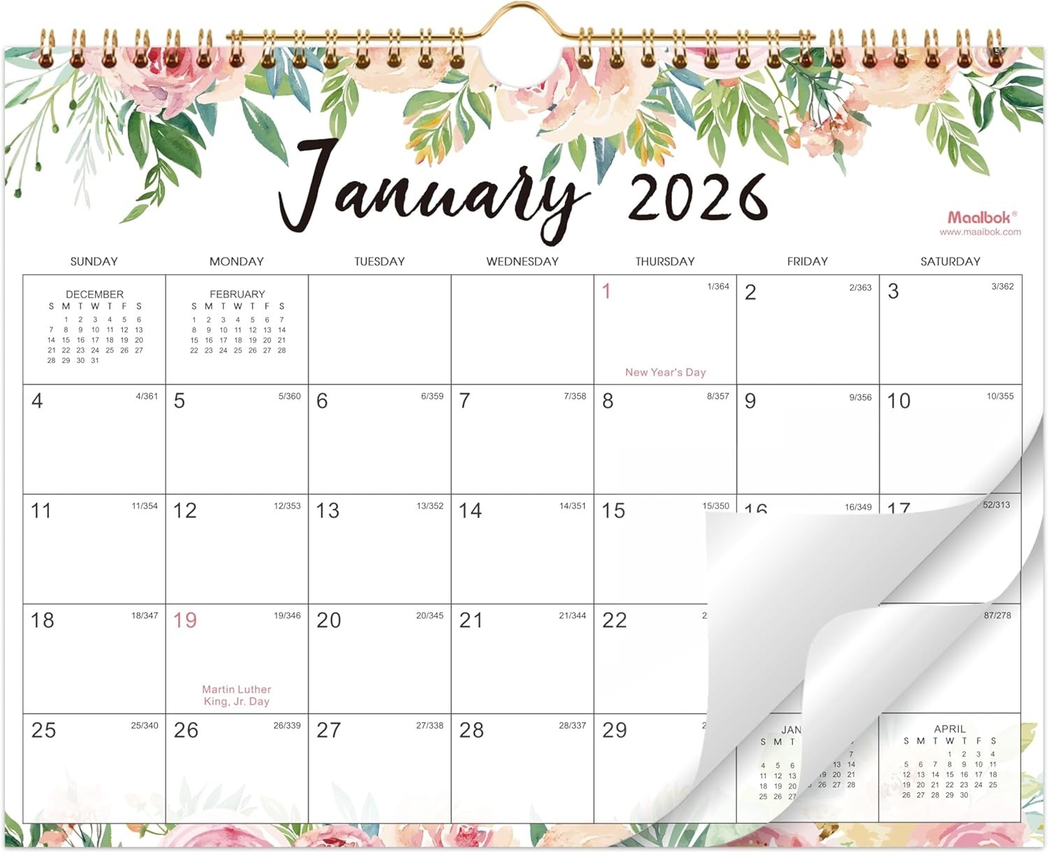 Elegant 2026 Wall Calendar with Ample Writing Space, 11″ x 8.5″, Spiral Bound