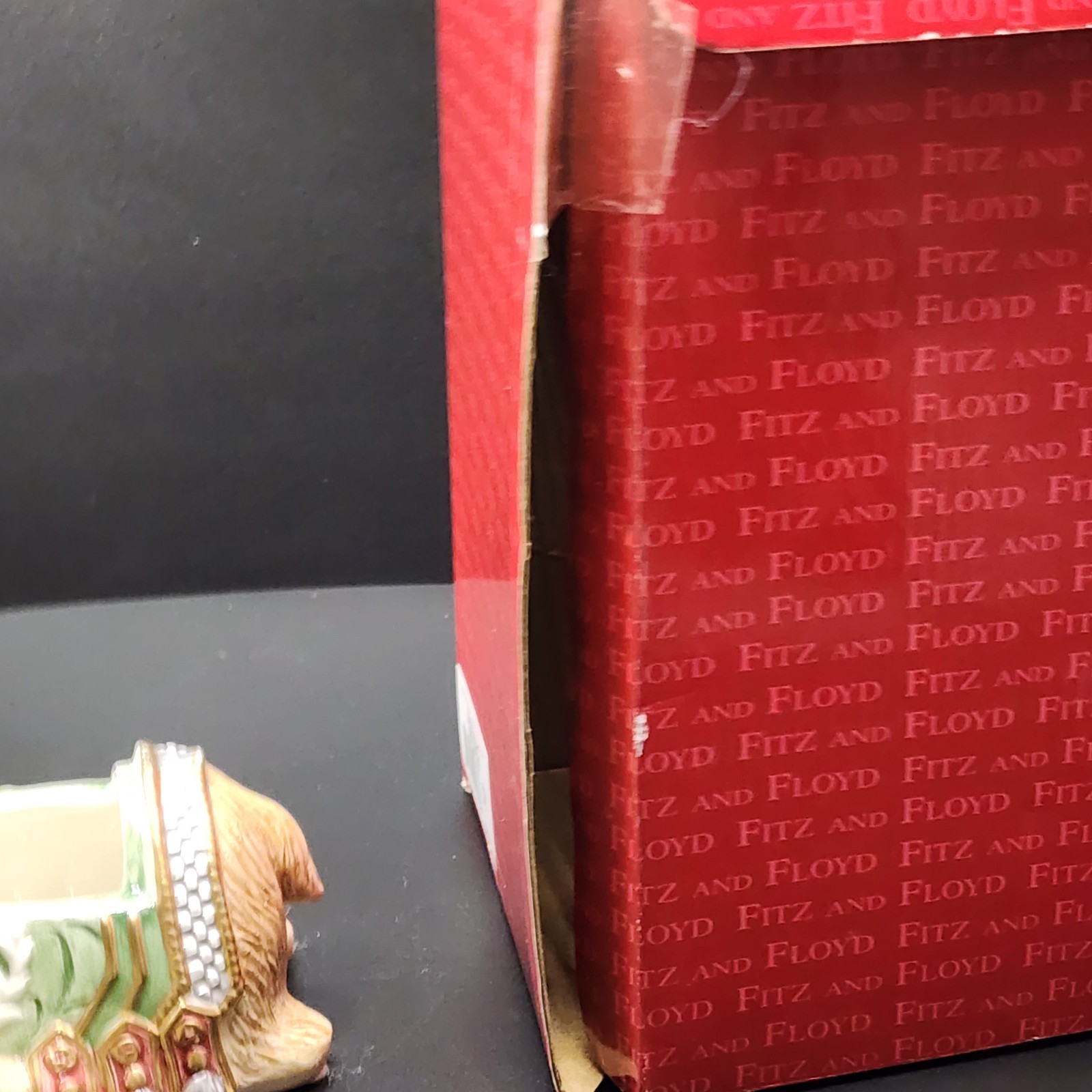 Fitz& Floyd Classics Christmas Reindeer Lidded Trinket Box Peace Dove Green Gold