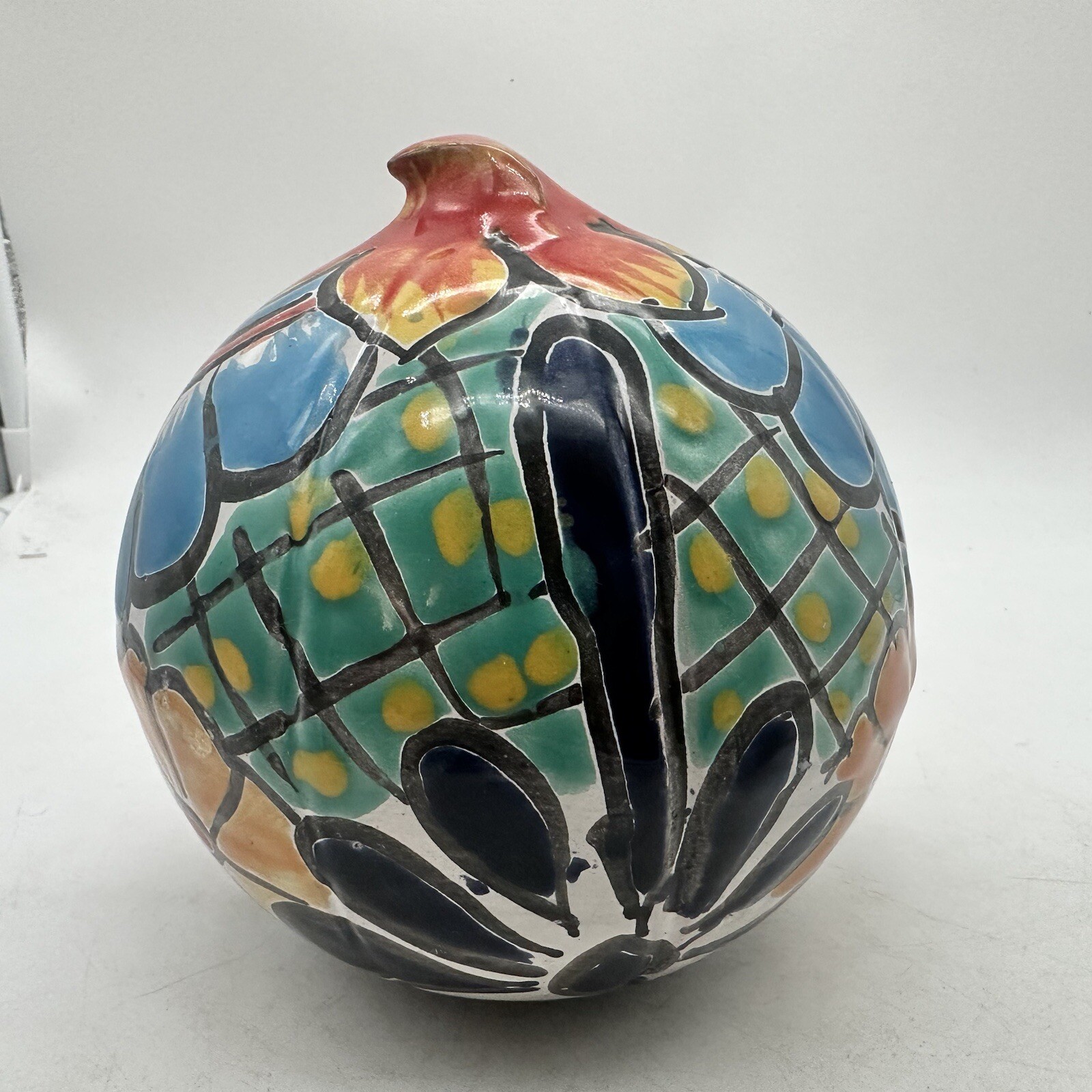 Talavera Blue Orange Mexican Pottery Jack O Lantern Pumpkin Decor New Halloween