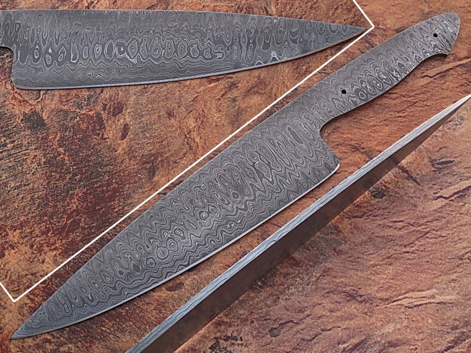 Damascus Steel Gyutou Chef Knife Blank Full Tang Ladder Pattern Santoku Kitchen