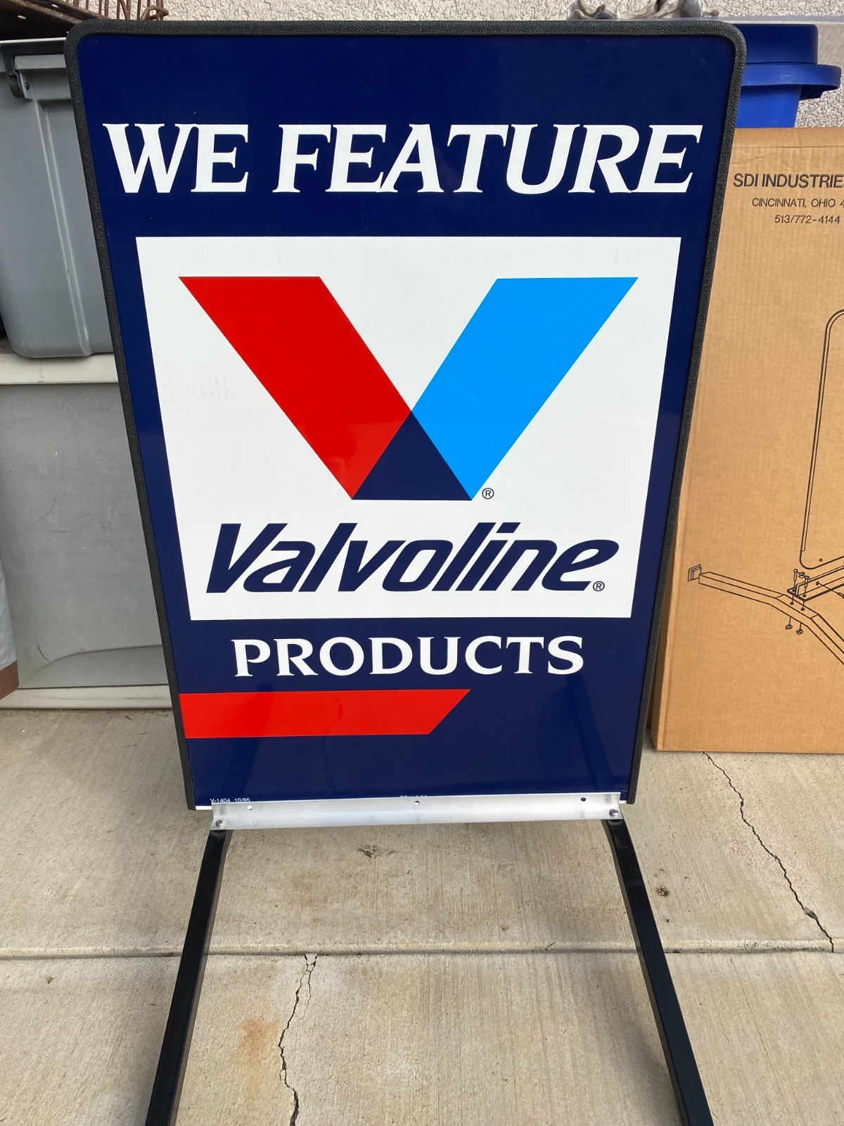 Vtg NOS Valvoline Motor Oil Gas Station 2 Sided 24×41 Metal Curb Sign Stand 51B