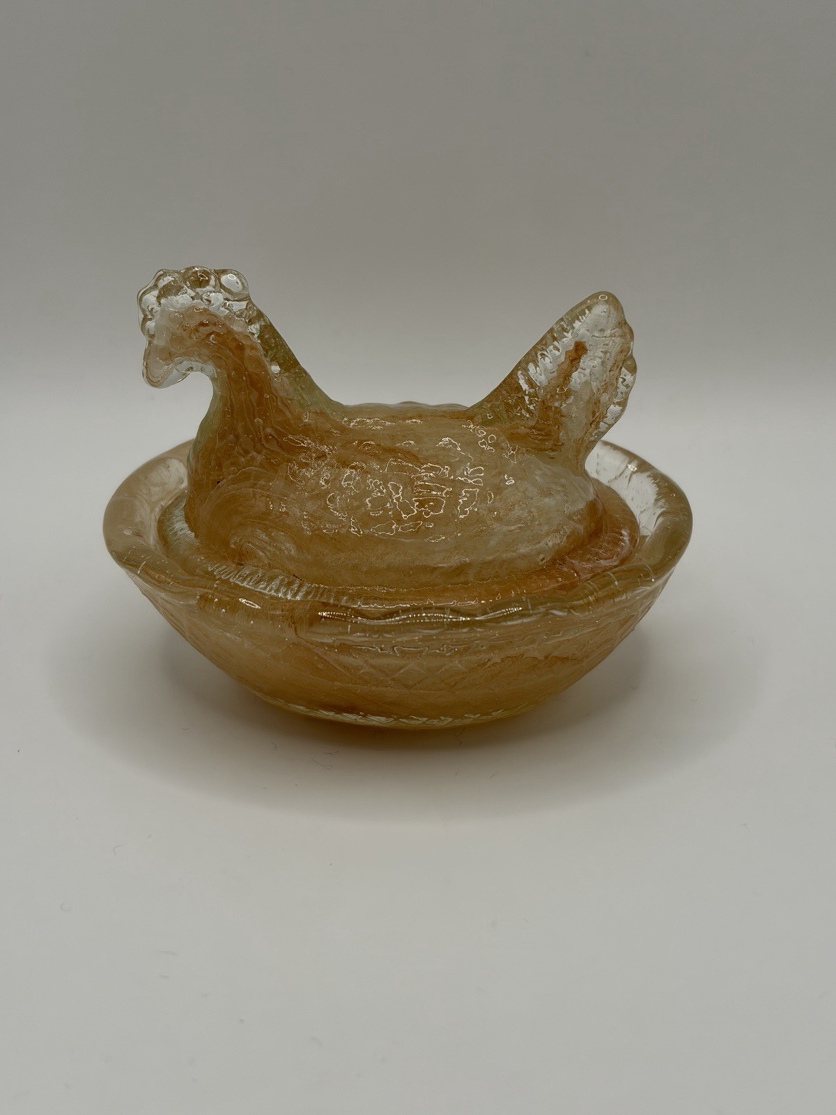 Vintage Style Glass Mini Hen On Nest Amber Swirl Salt Cellar 2” Inch