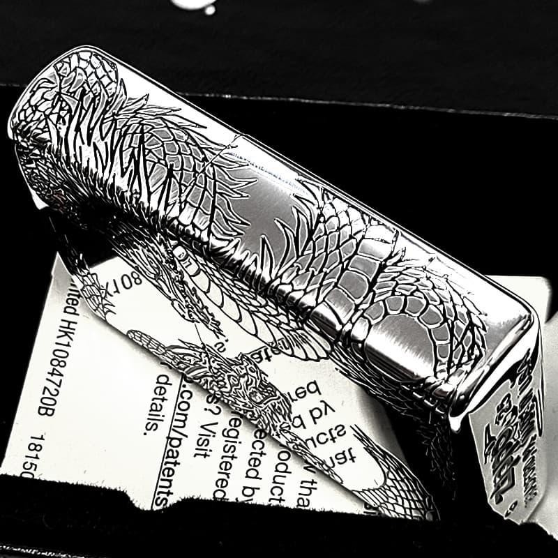 Zippo Dragon Three Sided Etching Engraving Silver Regular Lighter