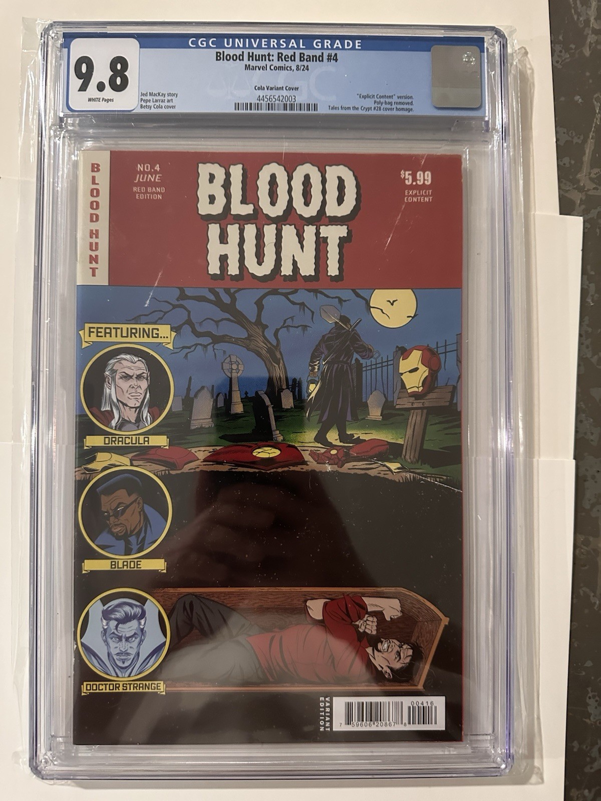 BLOOD HUNT 4 1:25 RED BAND CGC 9.8 WHITE PAGES COLA VARIANT