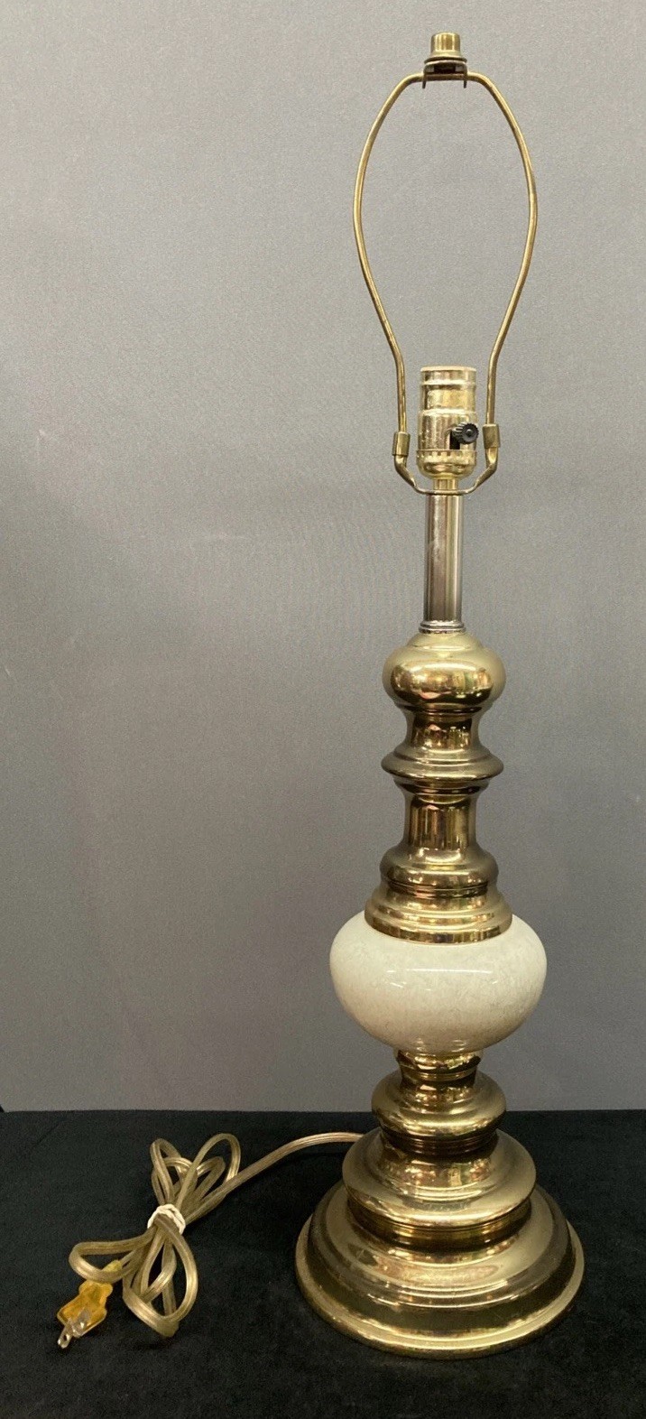 Brass and White Ceramic Lamp 28.5” No Shade MCM Good Shape Working