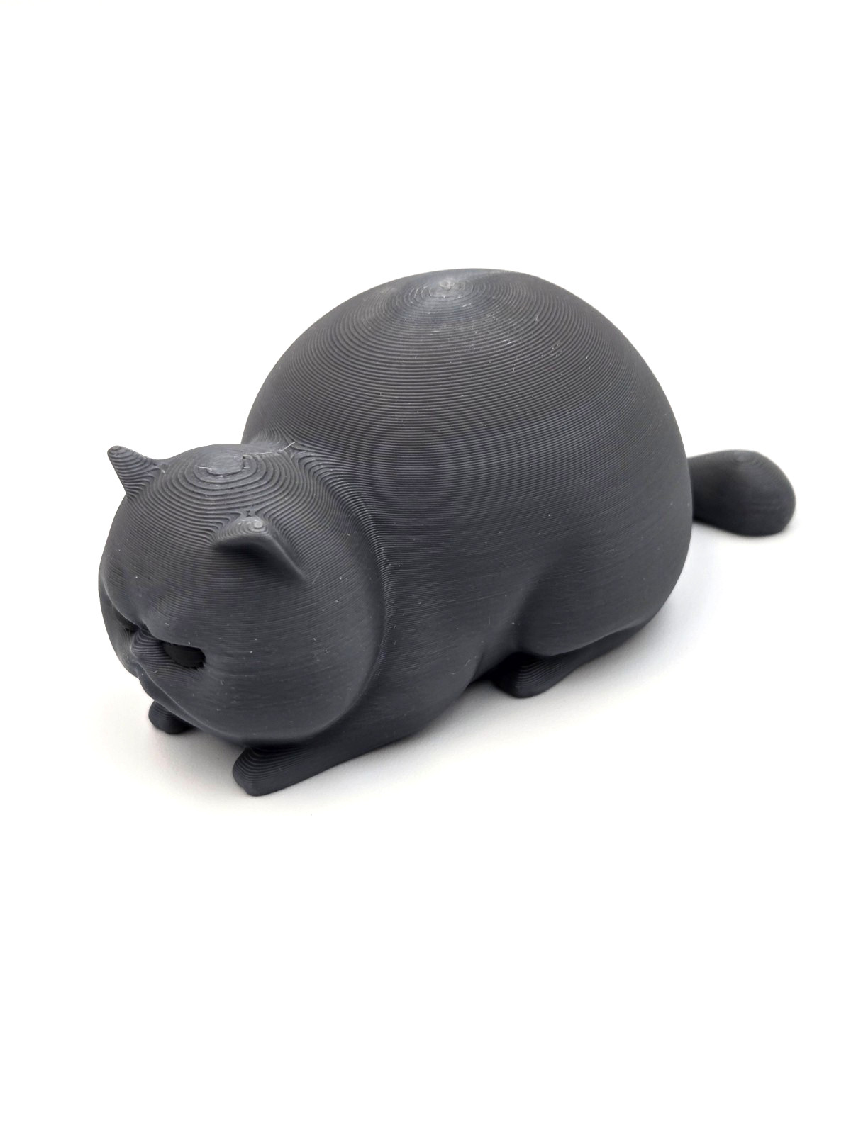 3D Printed Angry Chubby Cat Figurine, 3.54″ X 1.77″, Gray