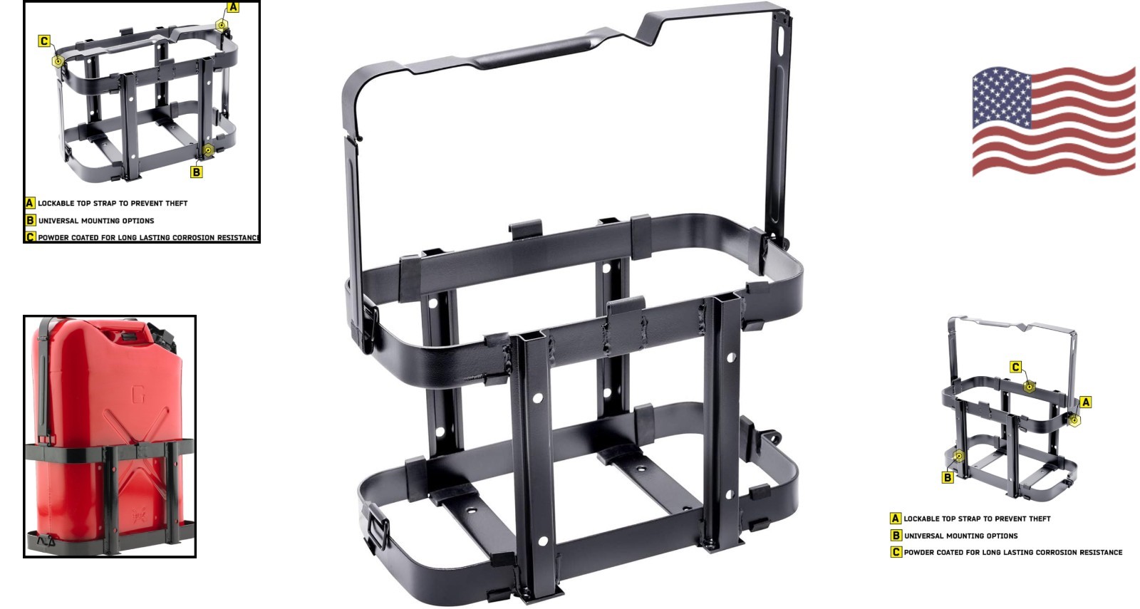 Lockable 5 Gallon Jerry Can Holder – Durable Alloy Steel for Off-Road Adventures