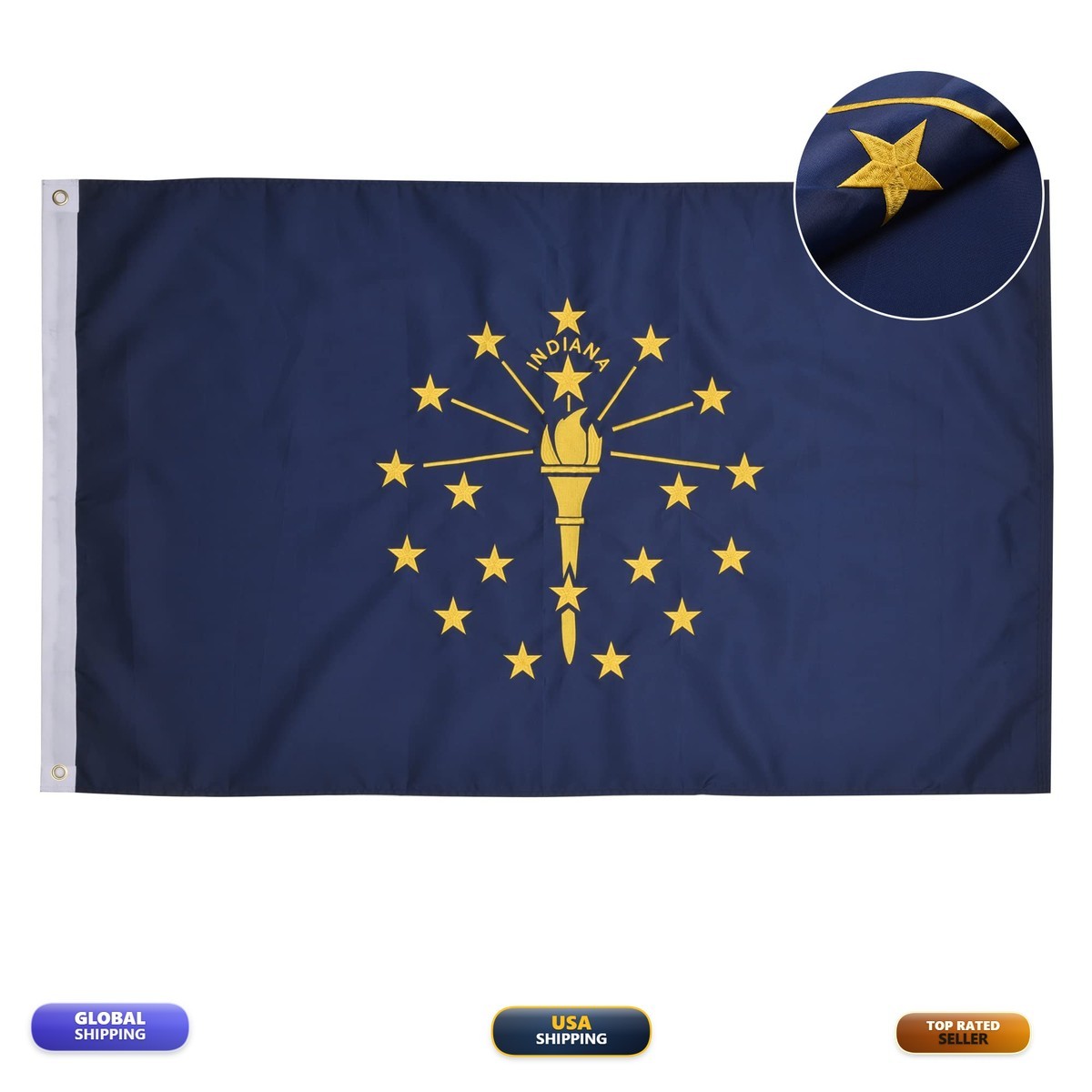 Vicdria Indiana State Flag 5X8 Ft Deluxe Full Embroidered Heavy Duty 100