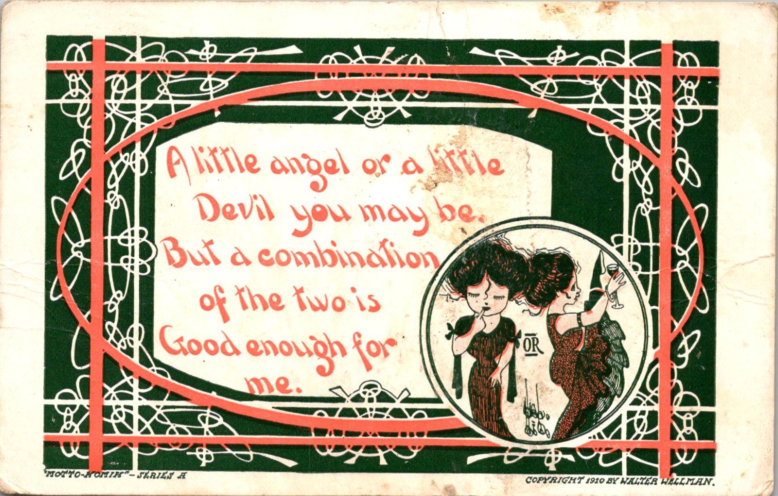 1910 Angel Devil Motto Comic Humor Walter Wellman Divided Back Postcard