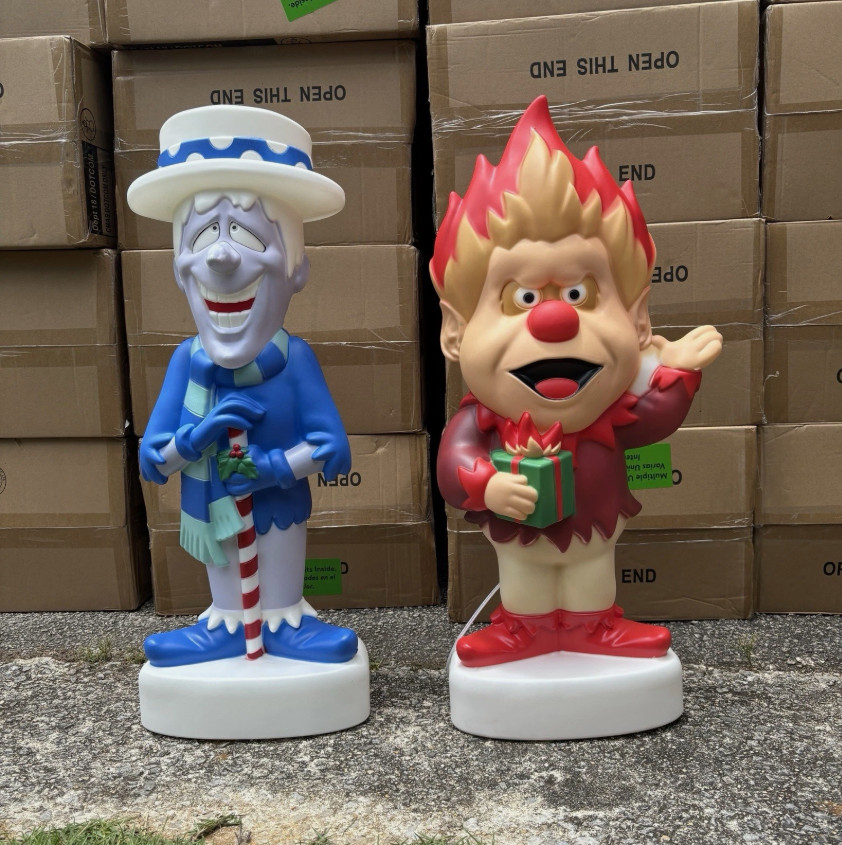 32″ Heat and Snow Miser LED Lighted Blow Mold Outdoor Christmas Decor Gemmy New