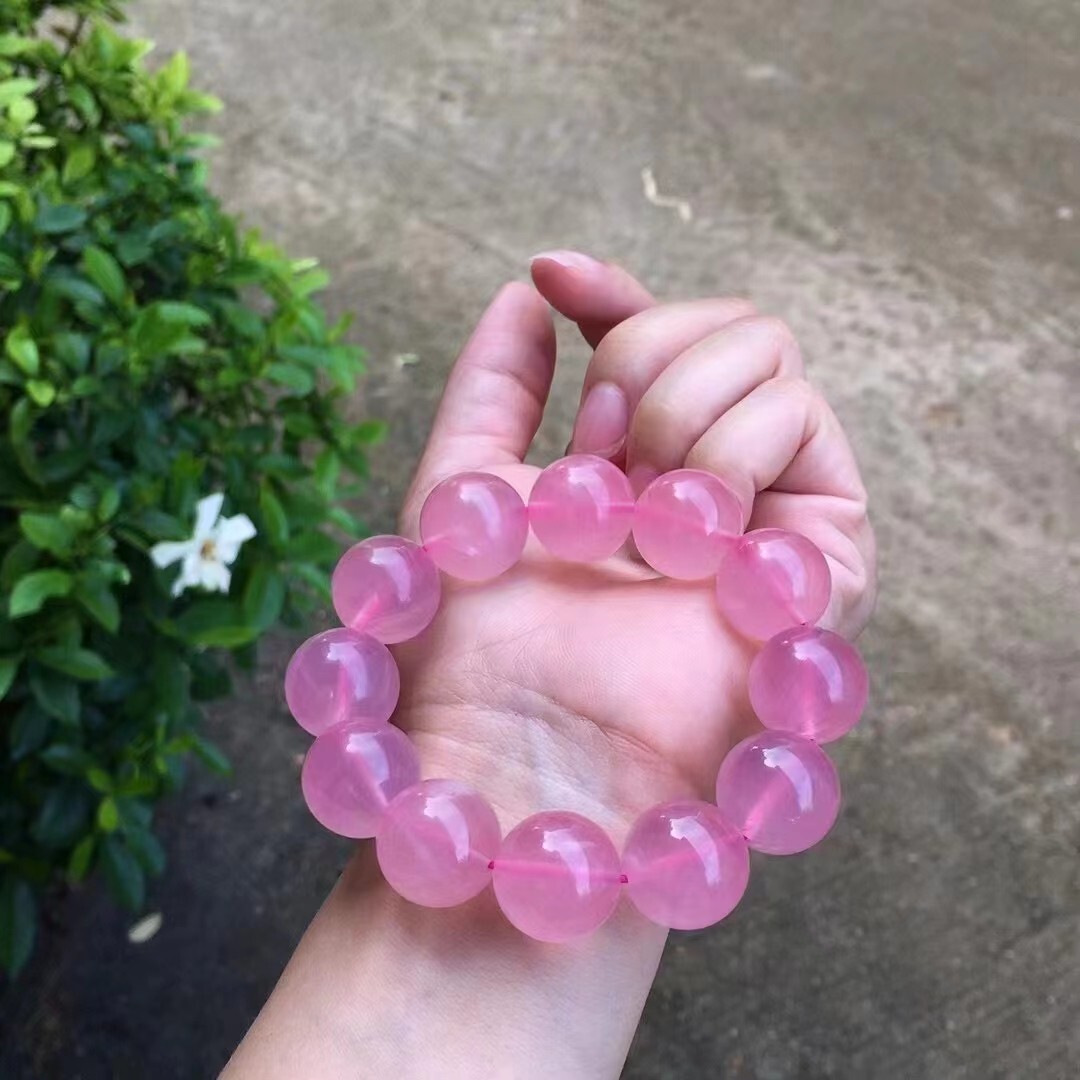 Genuine Natural Rose Quartz Crystal Madagascar Round Beads Bracelet AAAA 18mm
