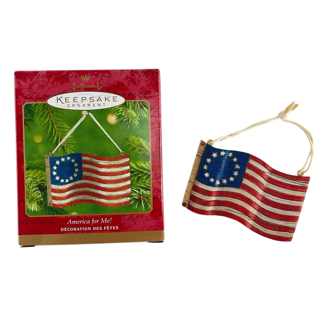 Hallmark “America For Me” Keepsake Ornament Wooden American Flag 2001