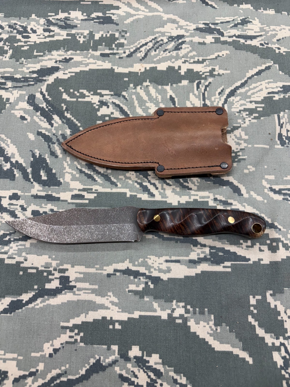 Half Face Blades Crow Scout Curly Koa wood Brass pins Rock Work S35VN Steel