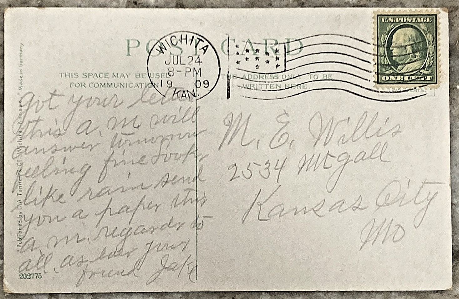 Mt. Carmel Academy Wichita Kansas 1909 Divided Back Postcard C142