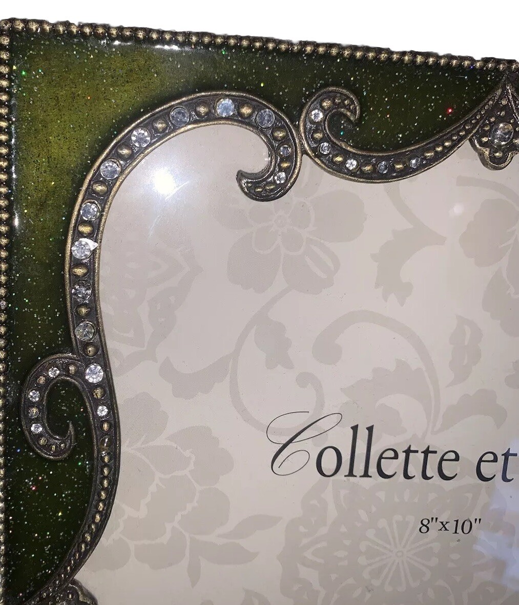 VTG Collette Et Vie Rhinestone Enamel 8×10 Photo Picture Frame 9 1/8”W 11 1/8”T