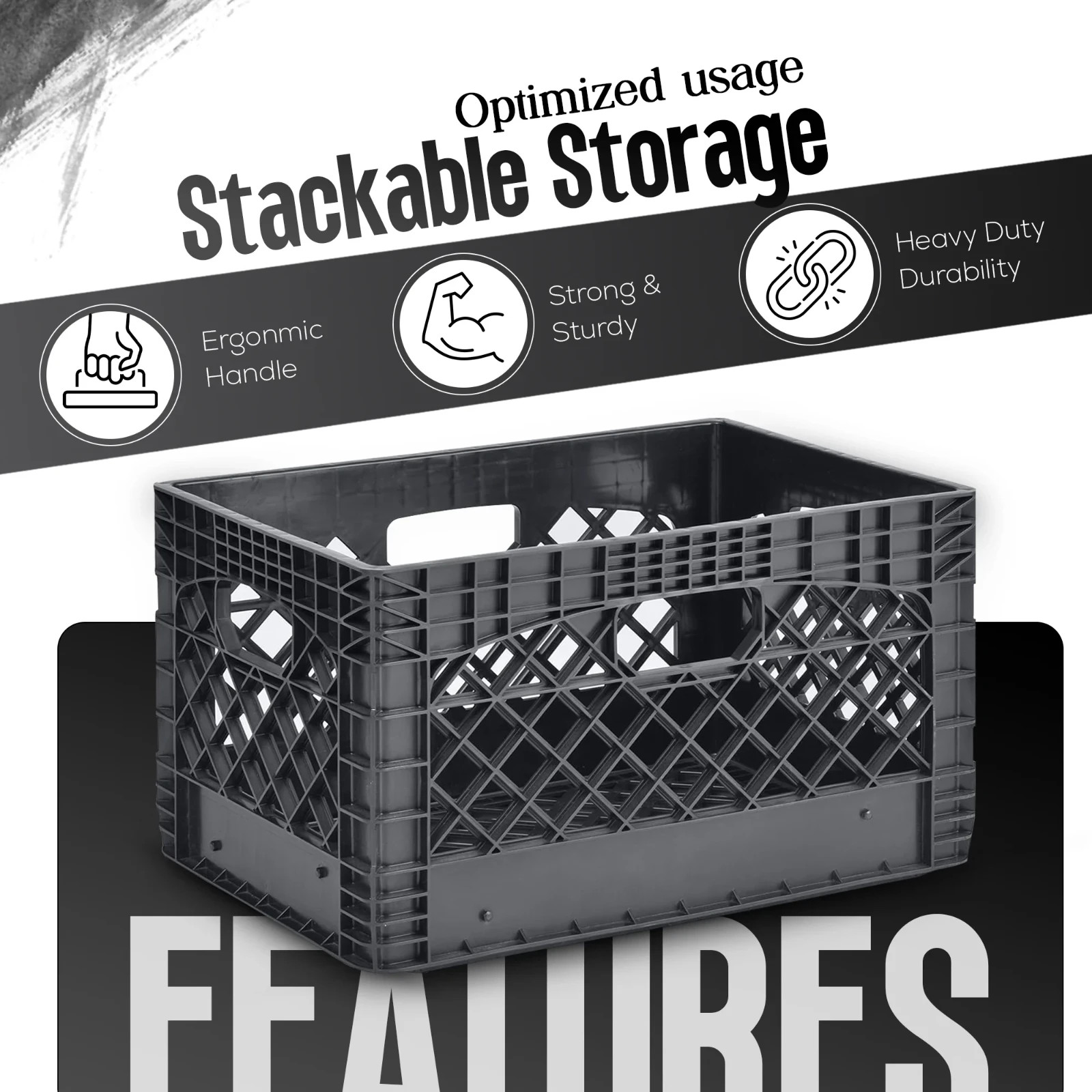Juggernaut Storage 24QT Plastic Heavy-Duty Milk Crate, Black