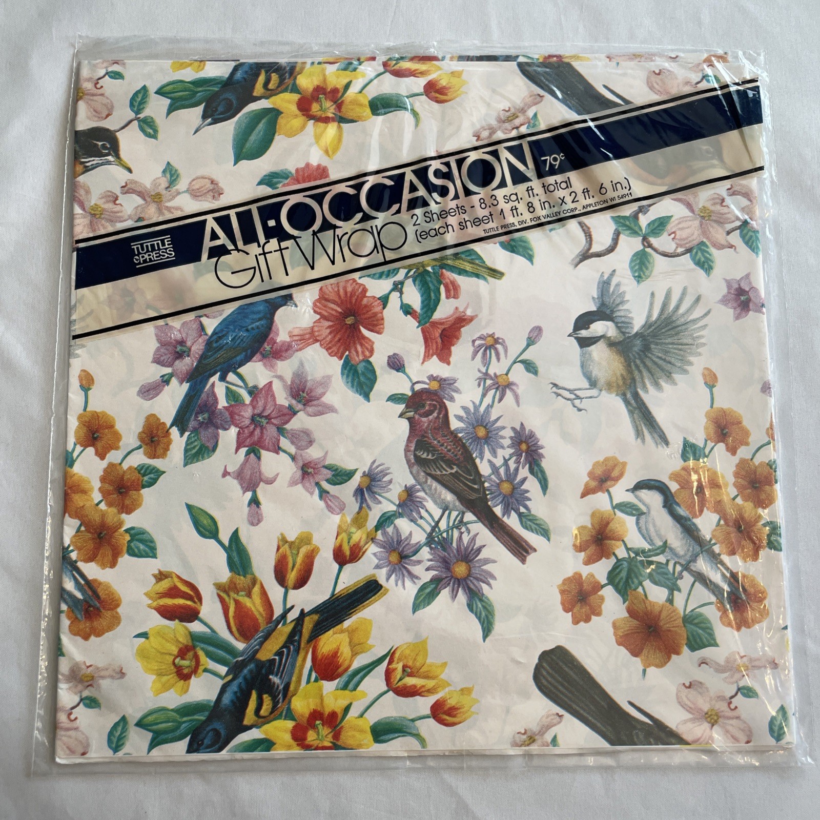 Vintage TUTTLE PRESS Birds Species All Occasion Gift Wrap 2 Sheets New