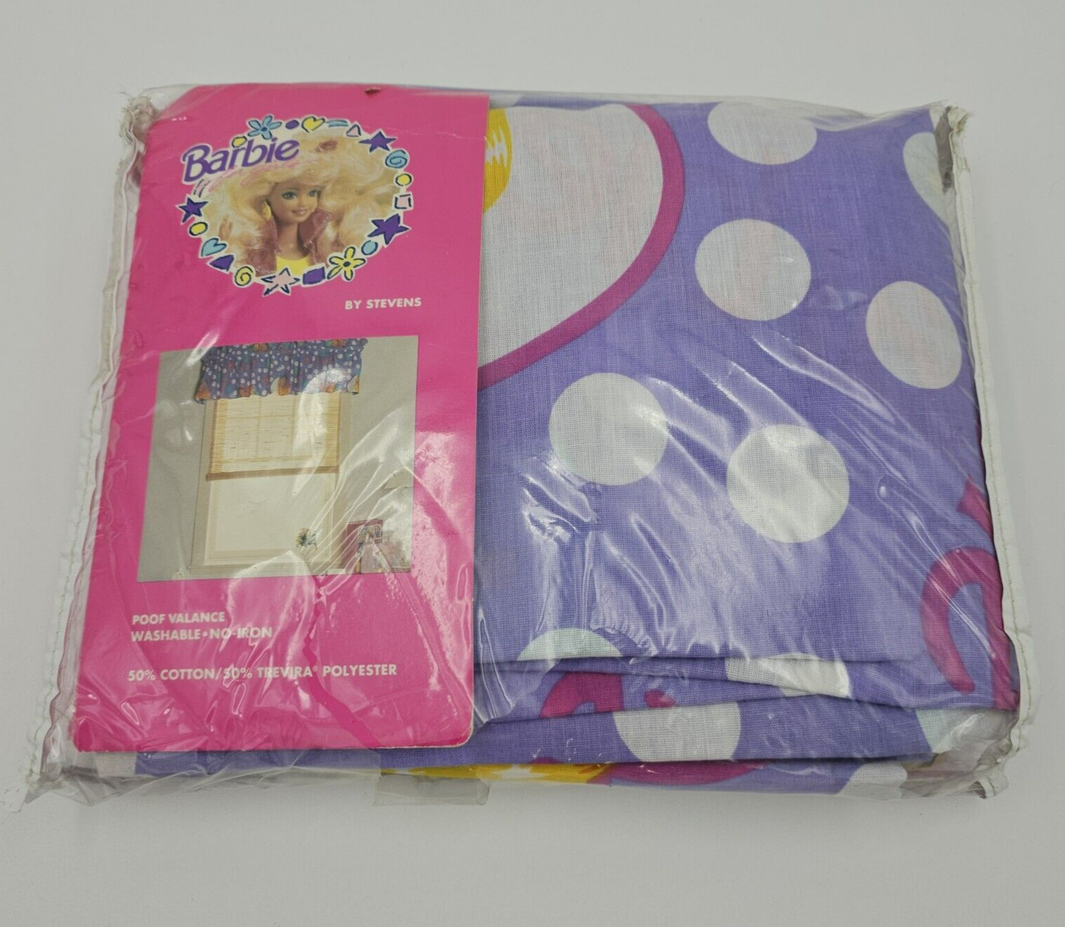 Vintage Barbie Poof Valance Curtain Purple Polka Dot Flowers 1991 Stevens Decor