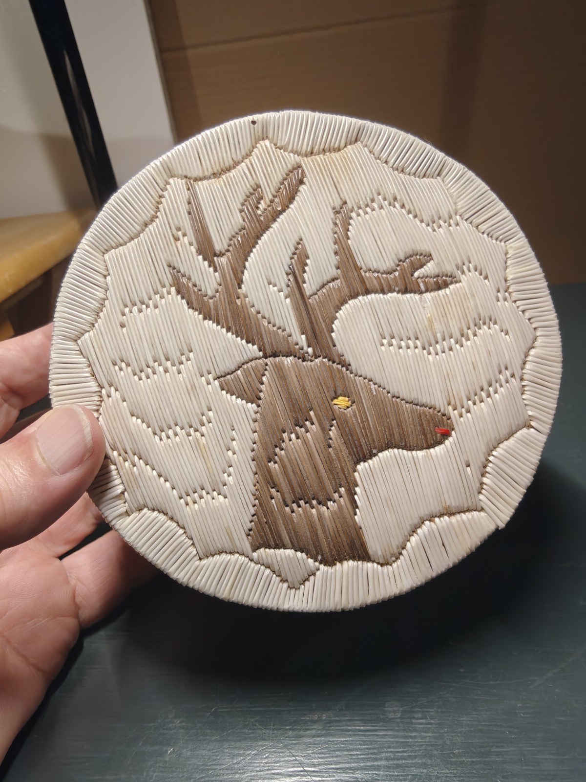Ojibwe Native American Indian Elk,Porcupine Quill Birch Bark Sweetgrass Box