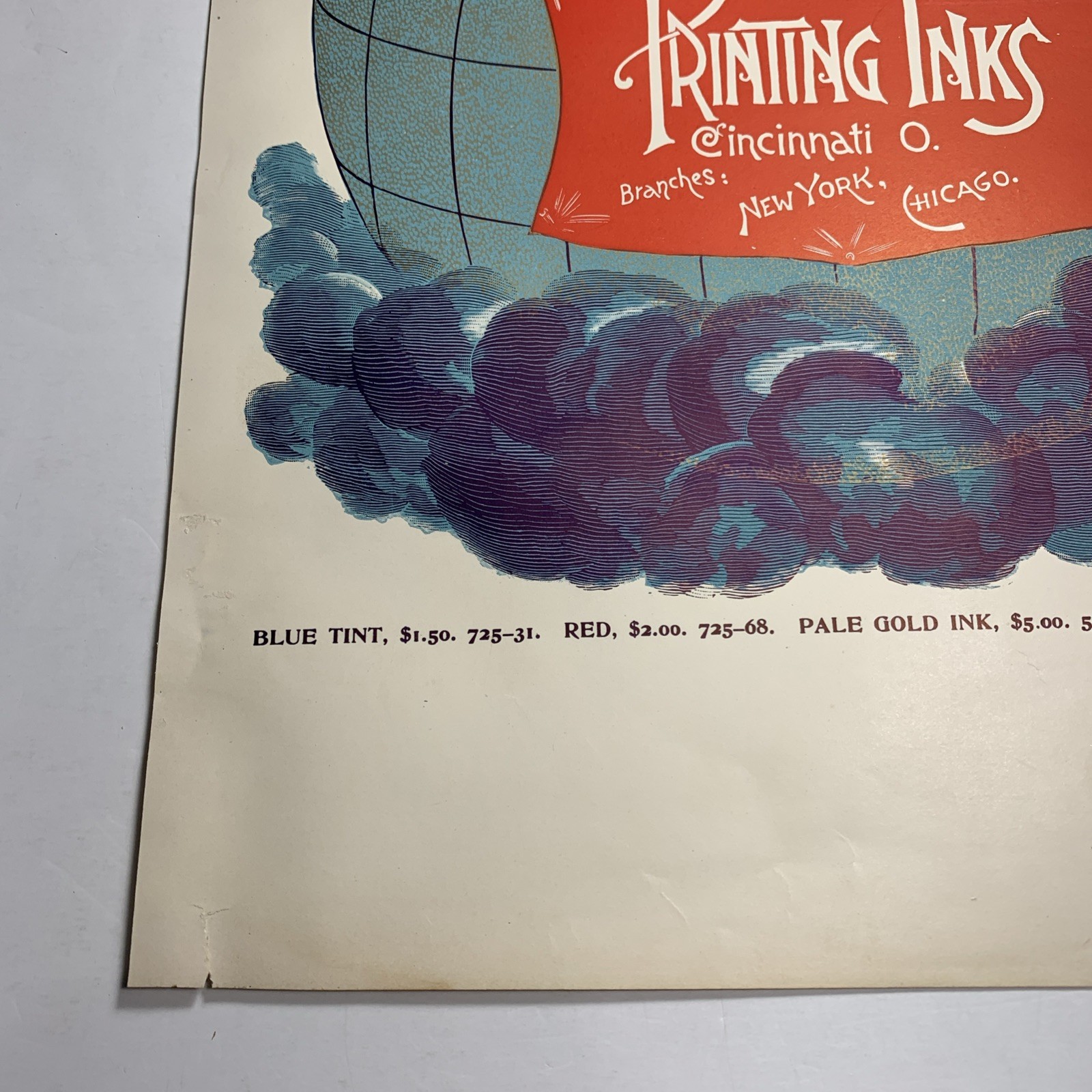 RARE Ault Wiborg Litho Printing INK Poster Sign Original Art Elves On Globe
