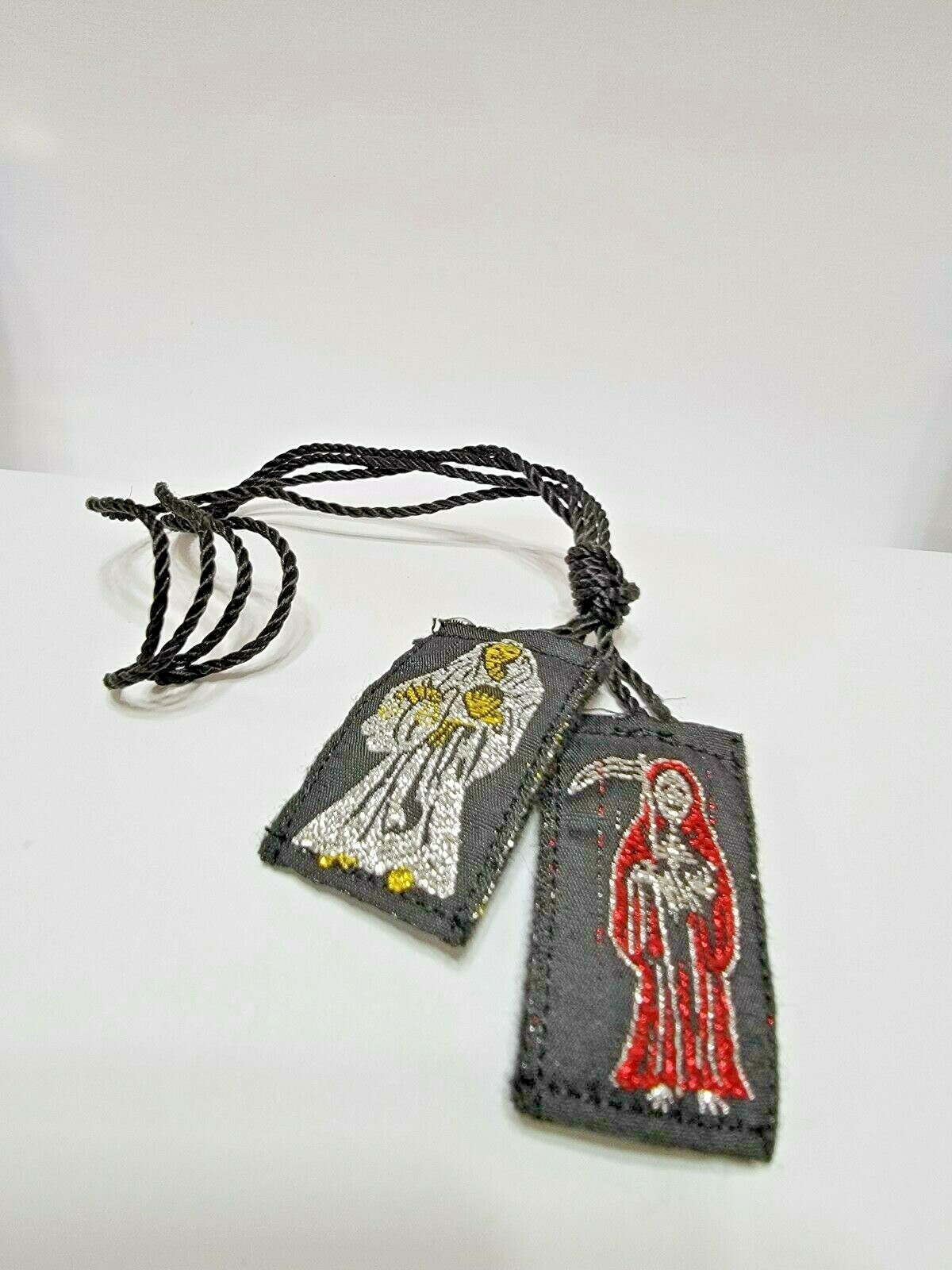 Black Negro Santa Muerte Escapulario de Hilo-Knotted – Holy Death , Grim Reaper
