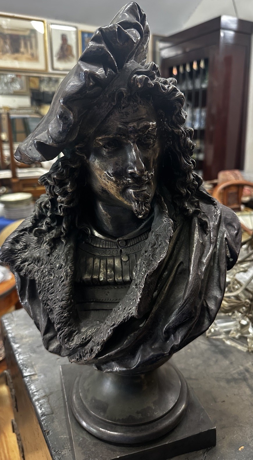 Estate Large Albert Ernest Carrier-Belleuse Silvered Bronze Bust Rembrandt