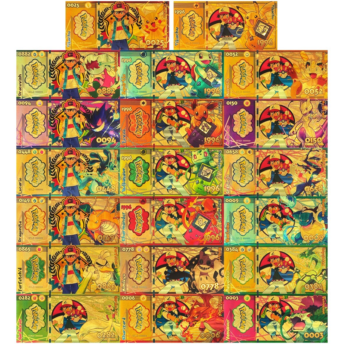 20 pcs Lot – Pokemon Banknote – 24k Gold Foil Banknote – Pokemon Collectible