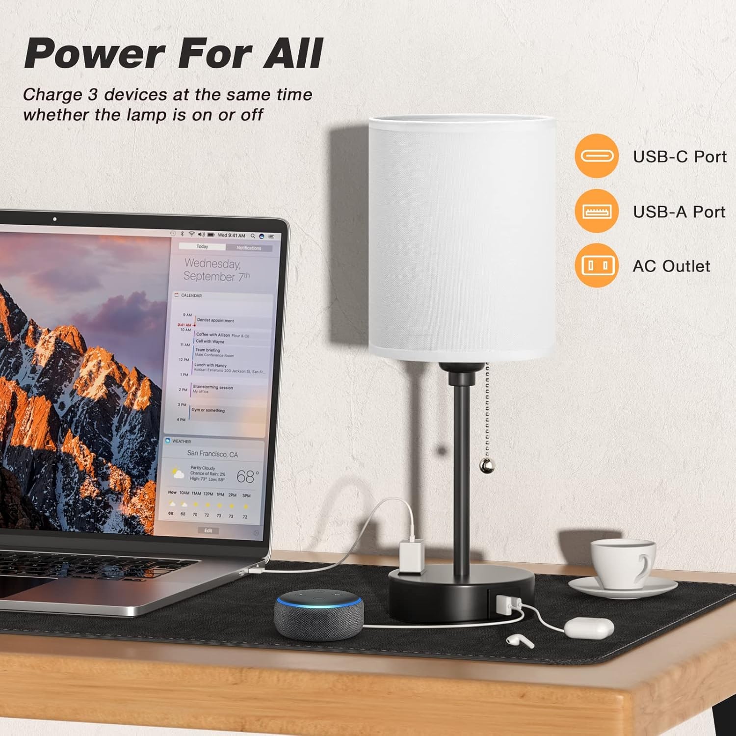 Small Bedside Table lamp for Bedroom – 3 Color Temperatures 14.6in, White