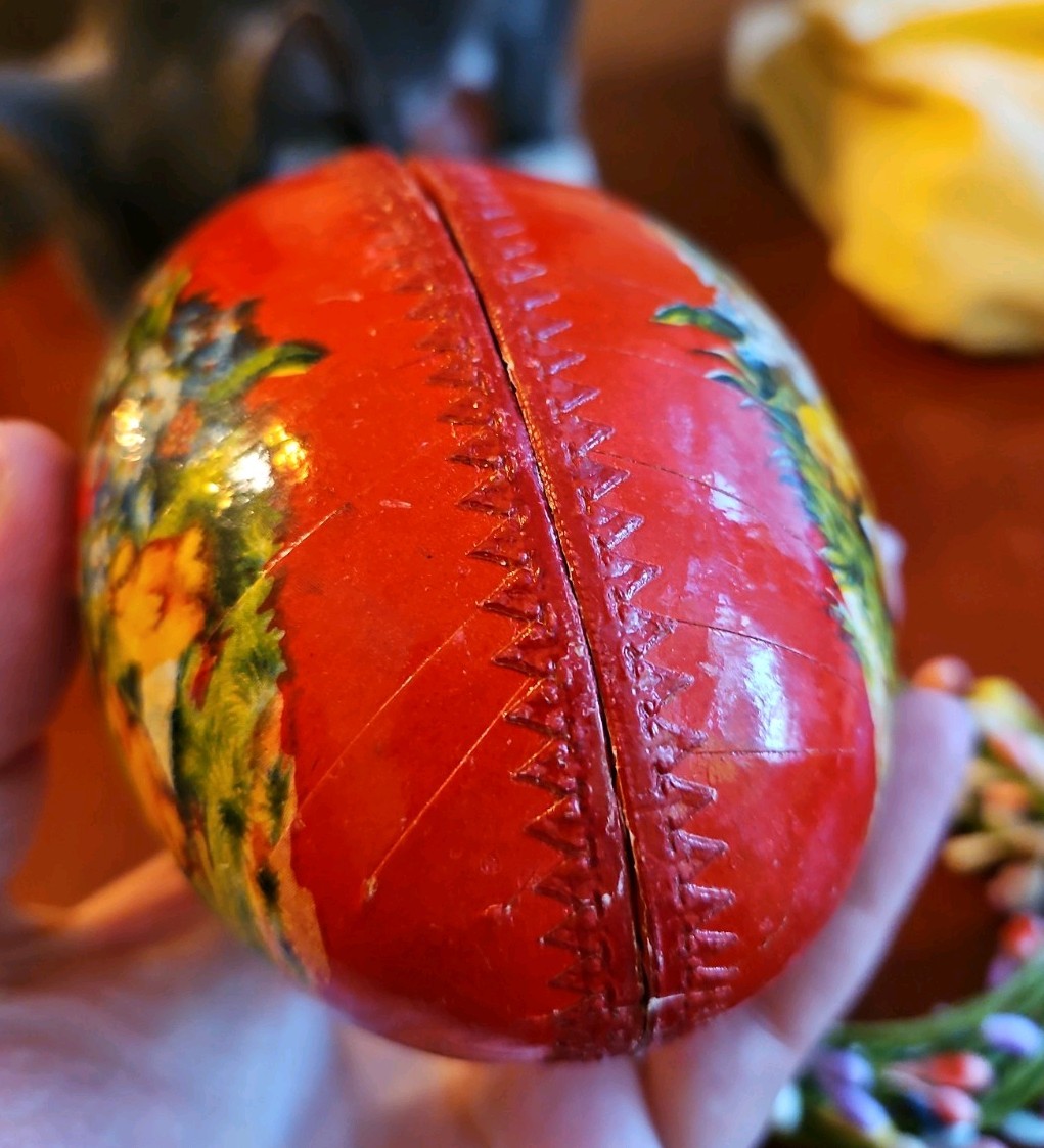 Easter Antique German Paper Candy Container Egg, Rabbit Conductor & Chick Choir