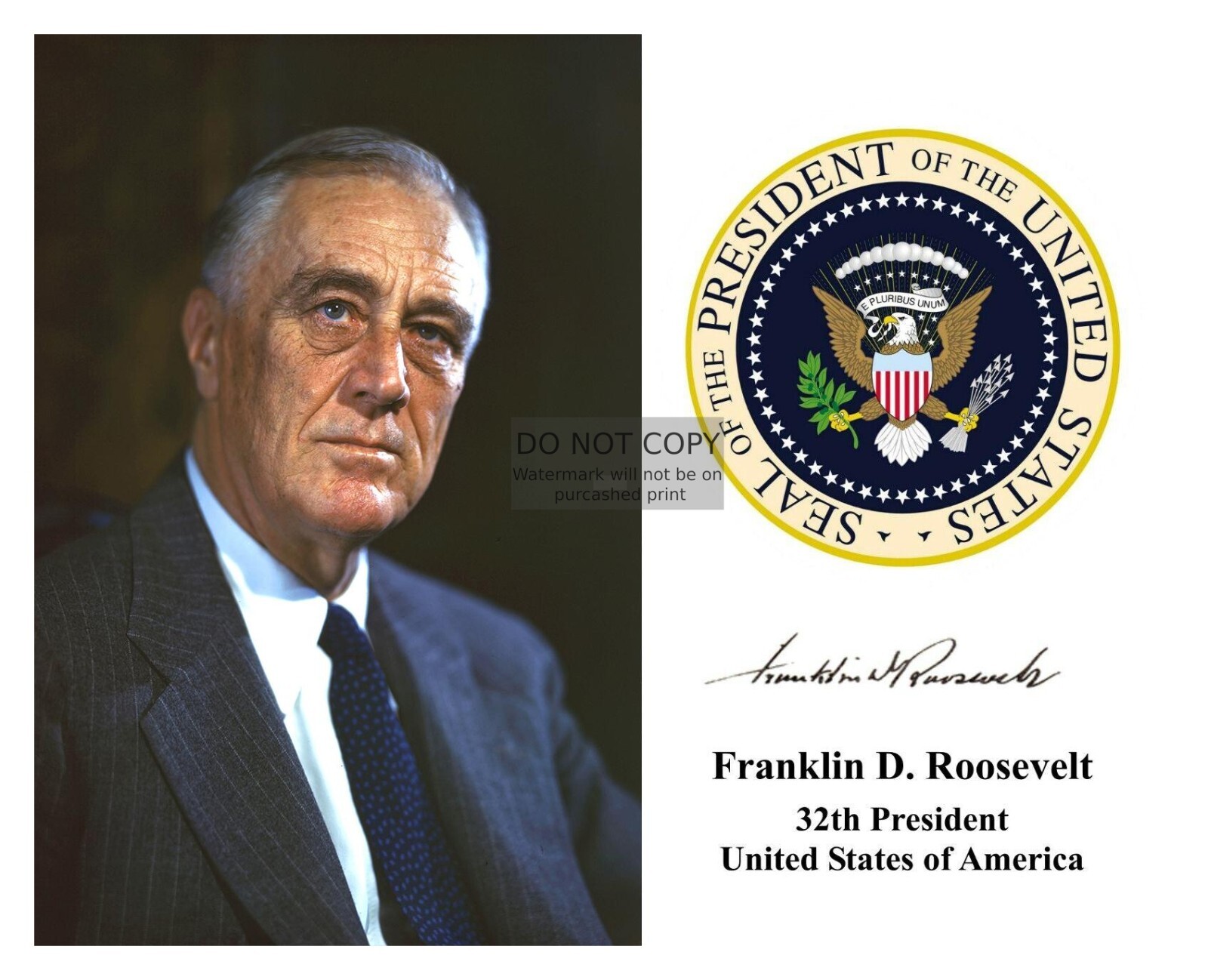 PRESIDENT FRANKLIN DELANORE ROOSEVELT PRESIDENTIAL SEAL AUTOGRAPHED 8X10 PHOTO