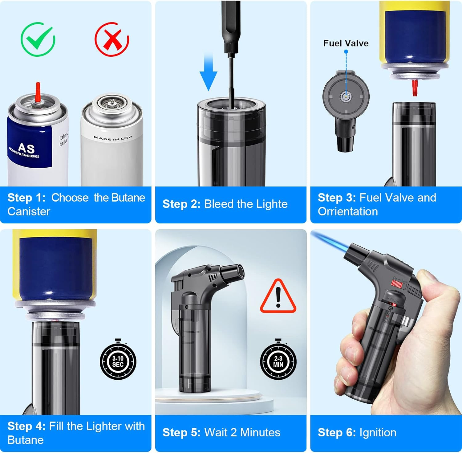 Torch Lighters, 4 Pack, Butane Refillable Jet Flame Torch Lighter, Windproof, Sa