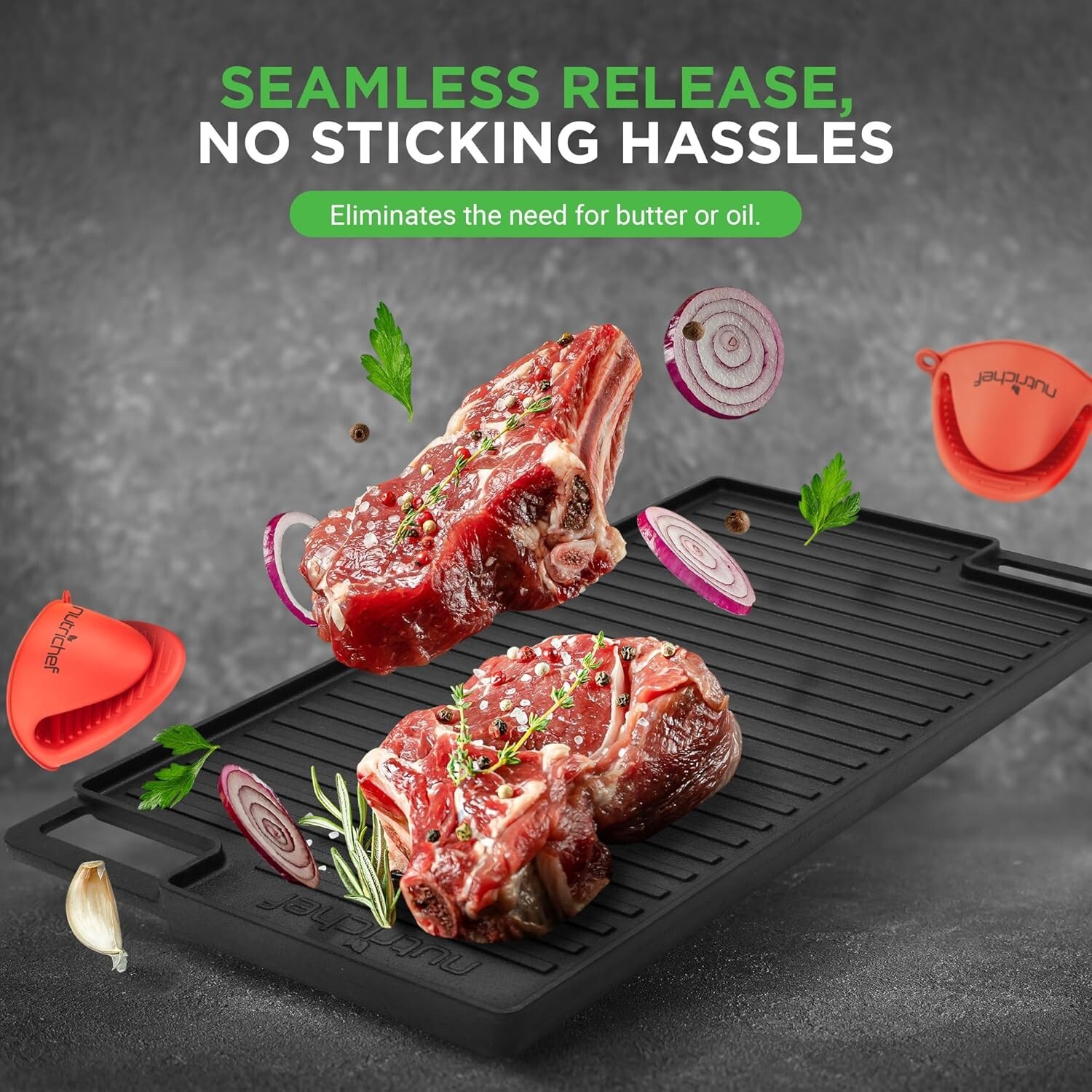 Versatile 18″ Cast Iron Griddle Pan – Flat and Ridged Cooking for Two Burners