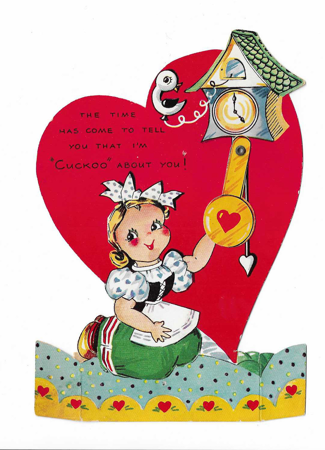 vtg A-meri-Card mechanical THE TIME TELL YOU I’M CUCKOO VALENTINE Card Clock B1