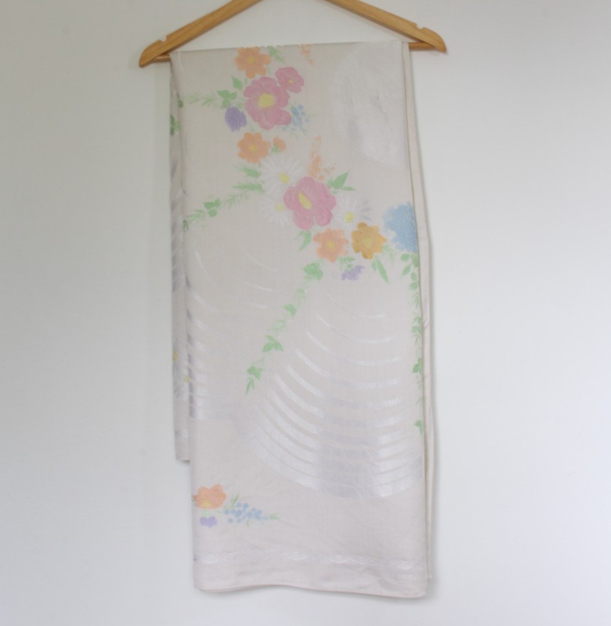 Vintage Double Damask tablecloth table linen Old Bleach coloured flowers square