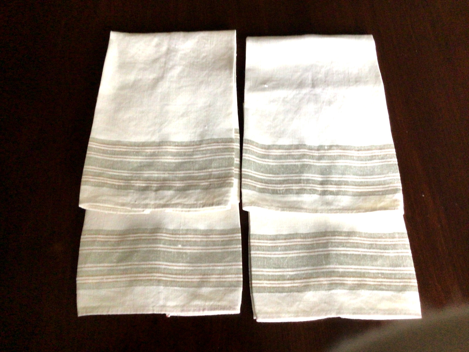 Vintage Lot of 4 Striped Silver Gold Beige Linen Hand Towels