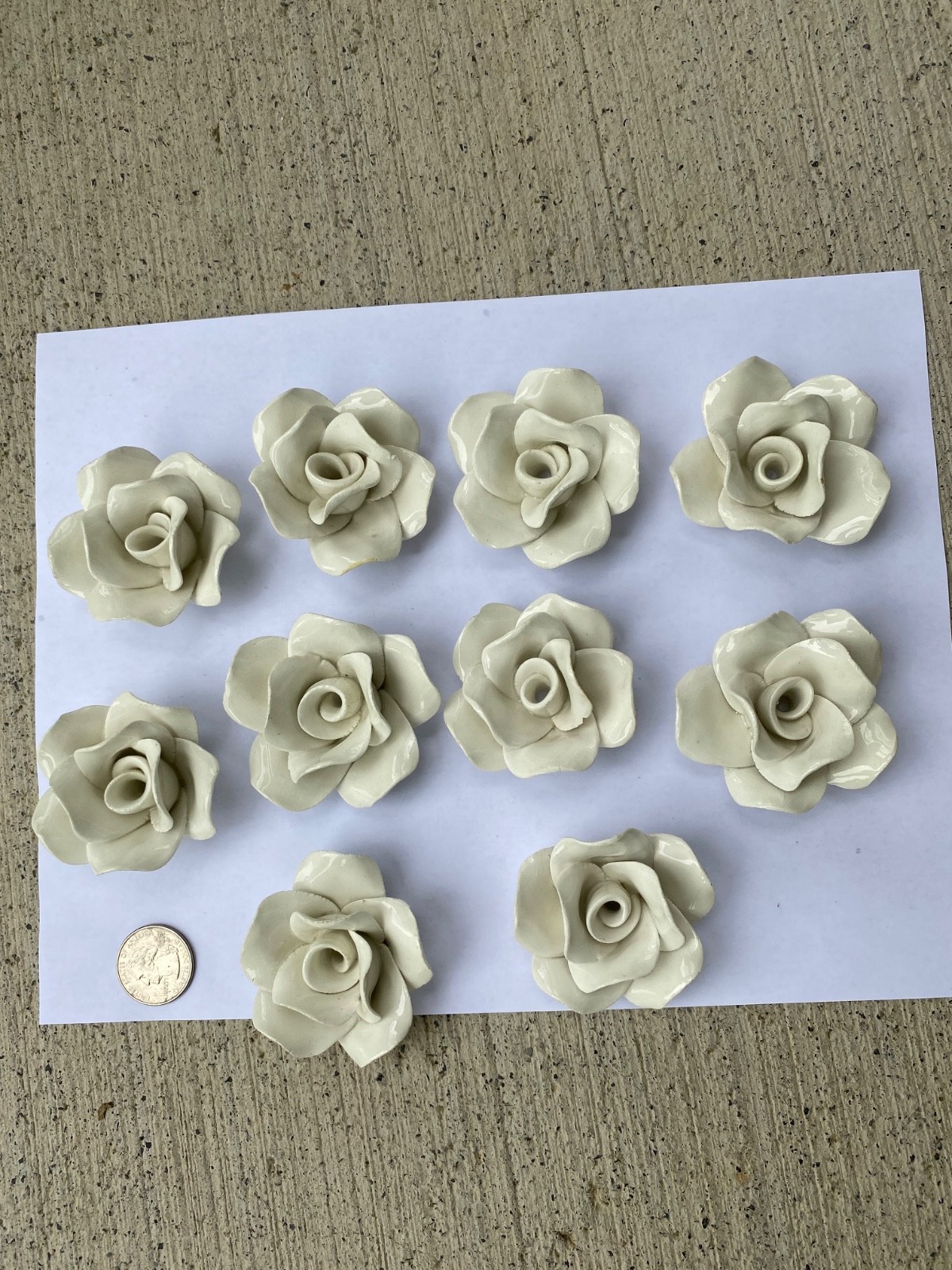 L55 Lot of 10 White Capodimonte Roses Porcelain Lamp Chandelier Flowers