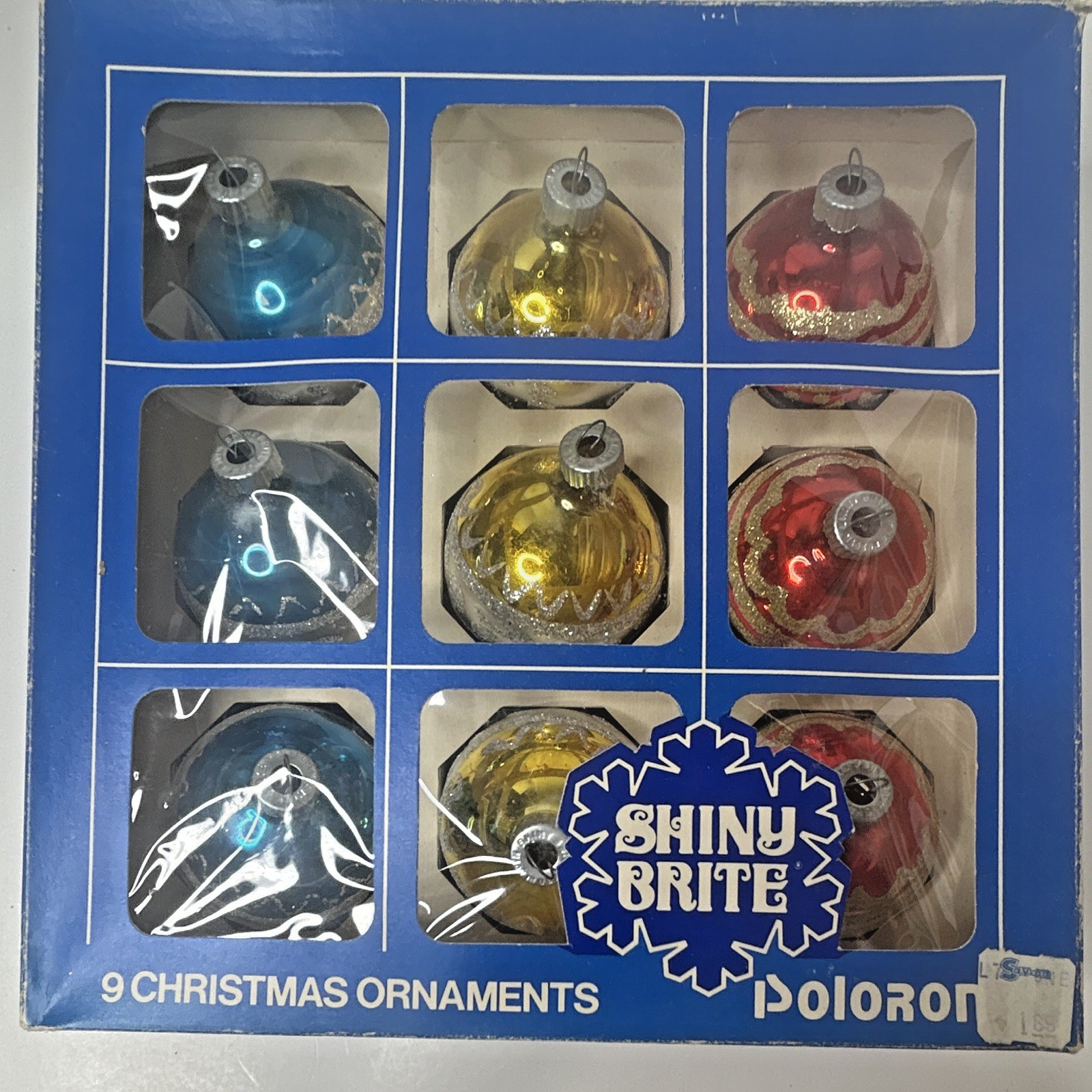 Shiny Brite Poloron Christmas Hanging Round Ball Ornaments Set of 9 Multicolor