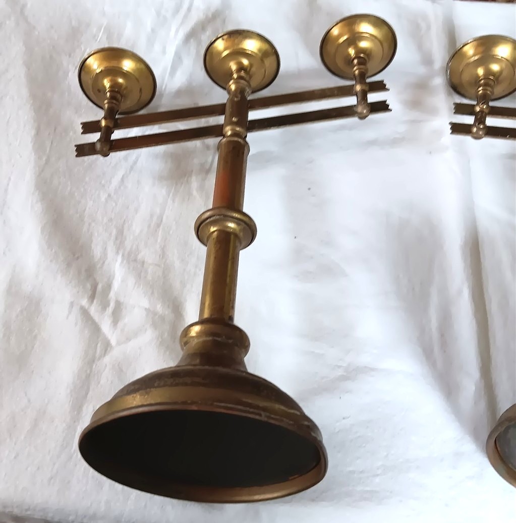 2 Brass Candelabra Candle Holders Adjustable 3 Light Church Altar 14.75″ Vtg