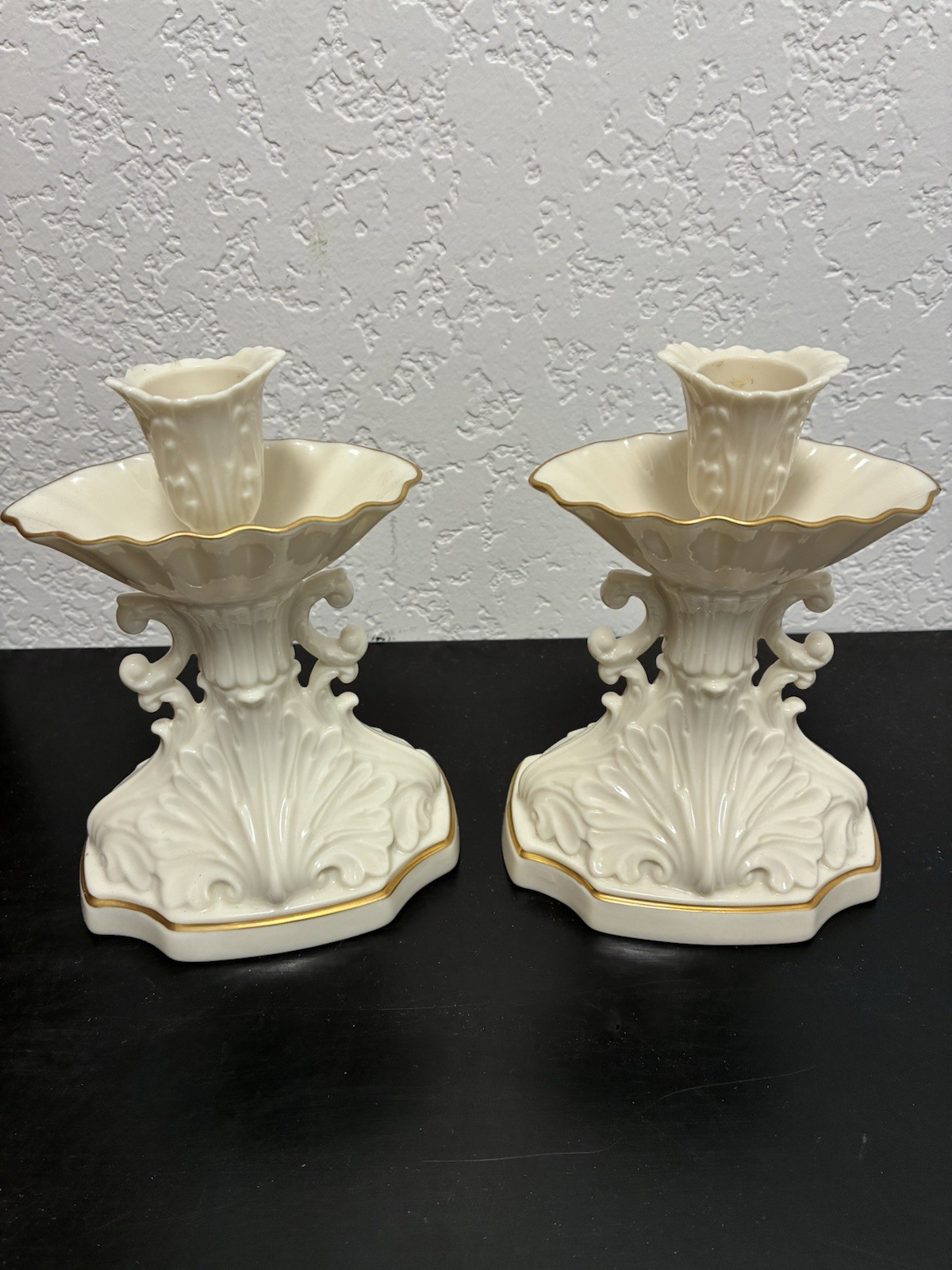 Lenox Aquarius Candlestick Taper Holders 24k Gold Trim Set Of 2
