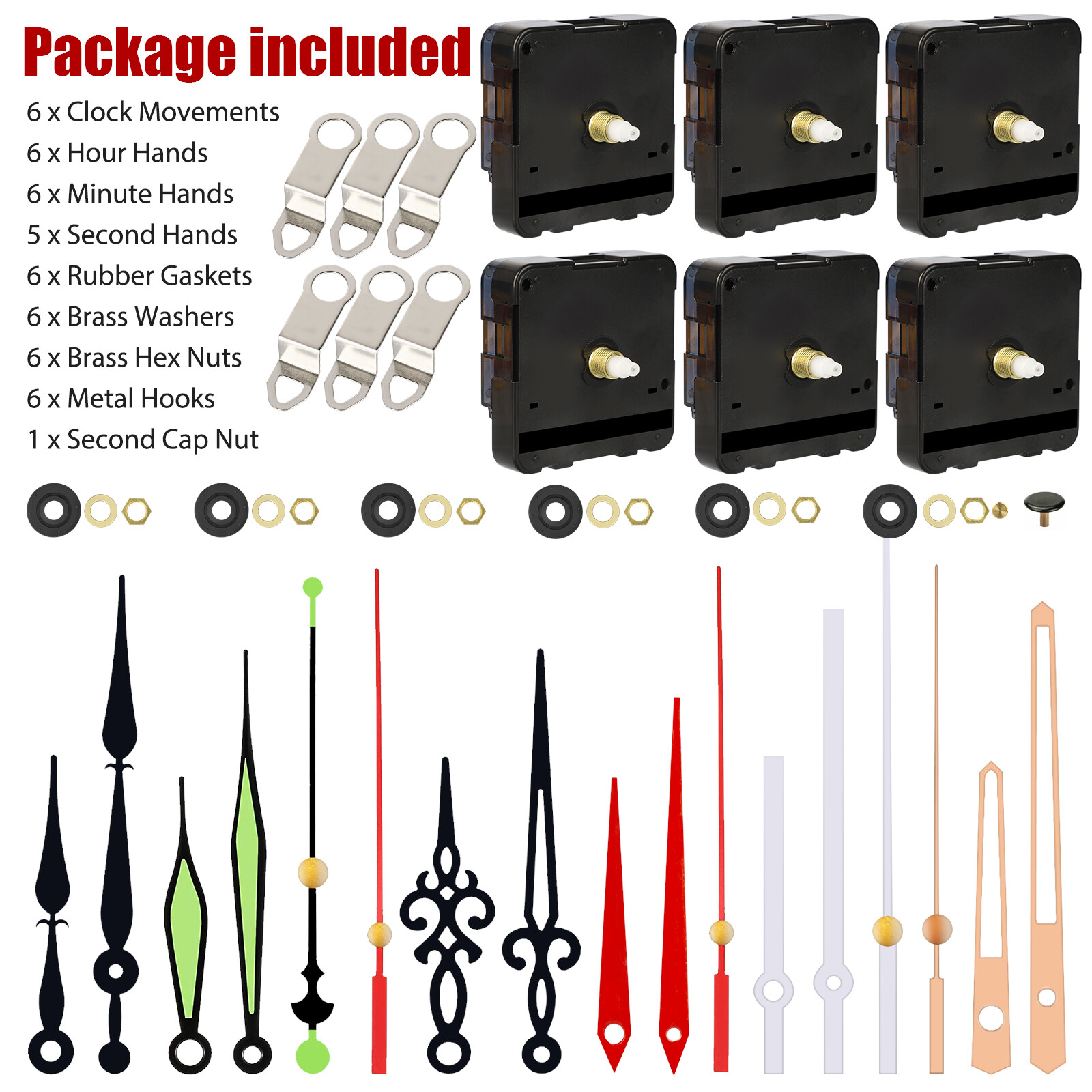 6PCS DIY Wall Quartz Clock Movement Mechanism Replacement Repair Tool Parts Kit