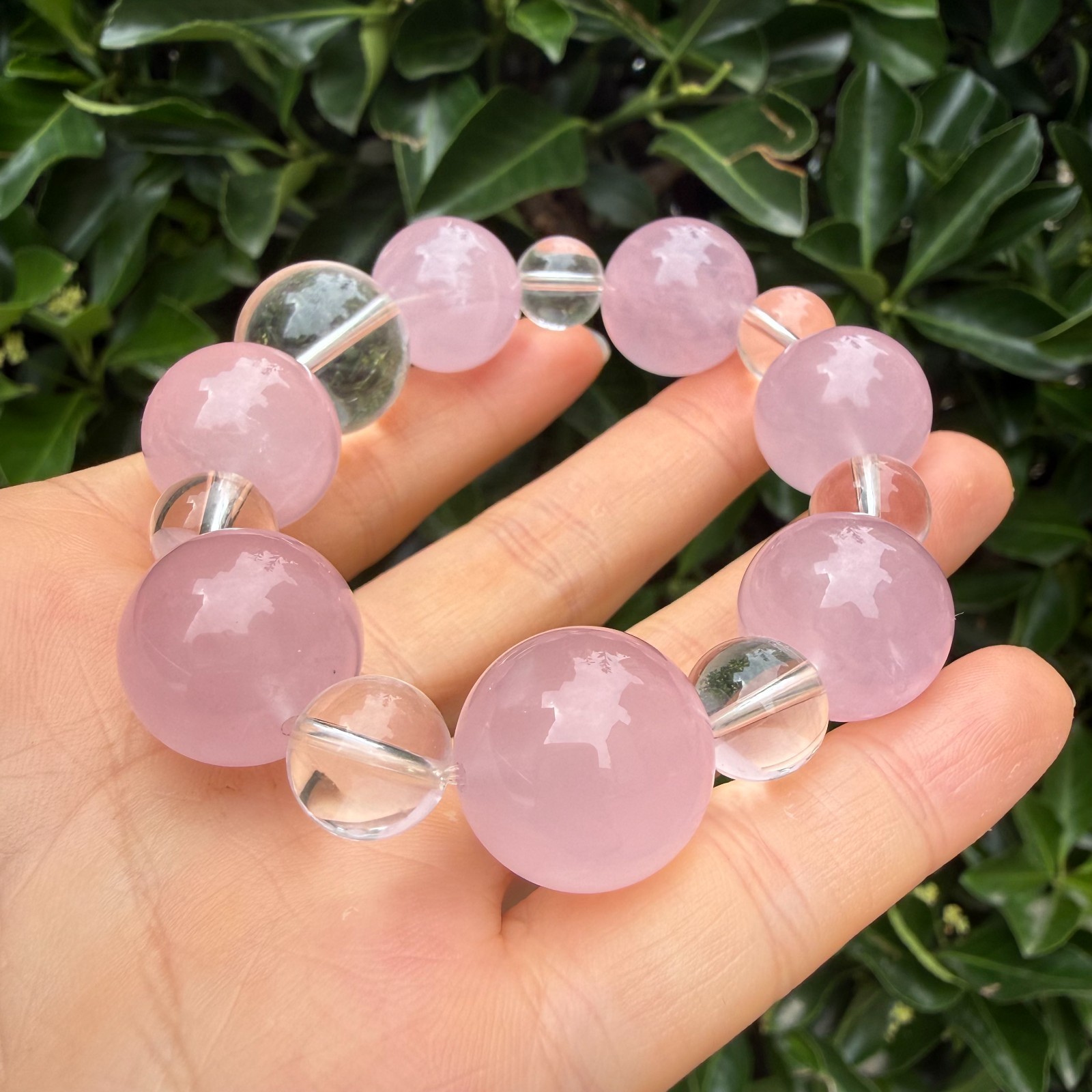 6.89” Natural Rose Quartz With Clear Quartz Bracelet Ornament Gift Crystal