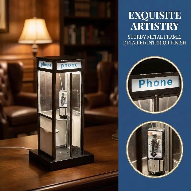 Retro British Style Mini Telephone Booth Night Light for Bedroom & Home Decor US
