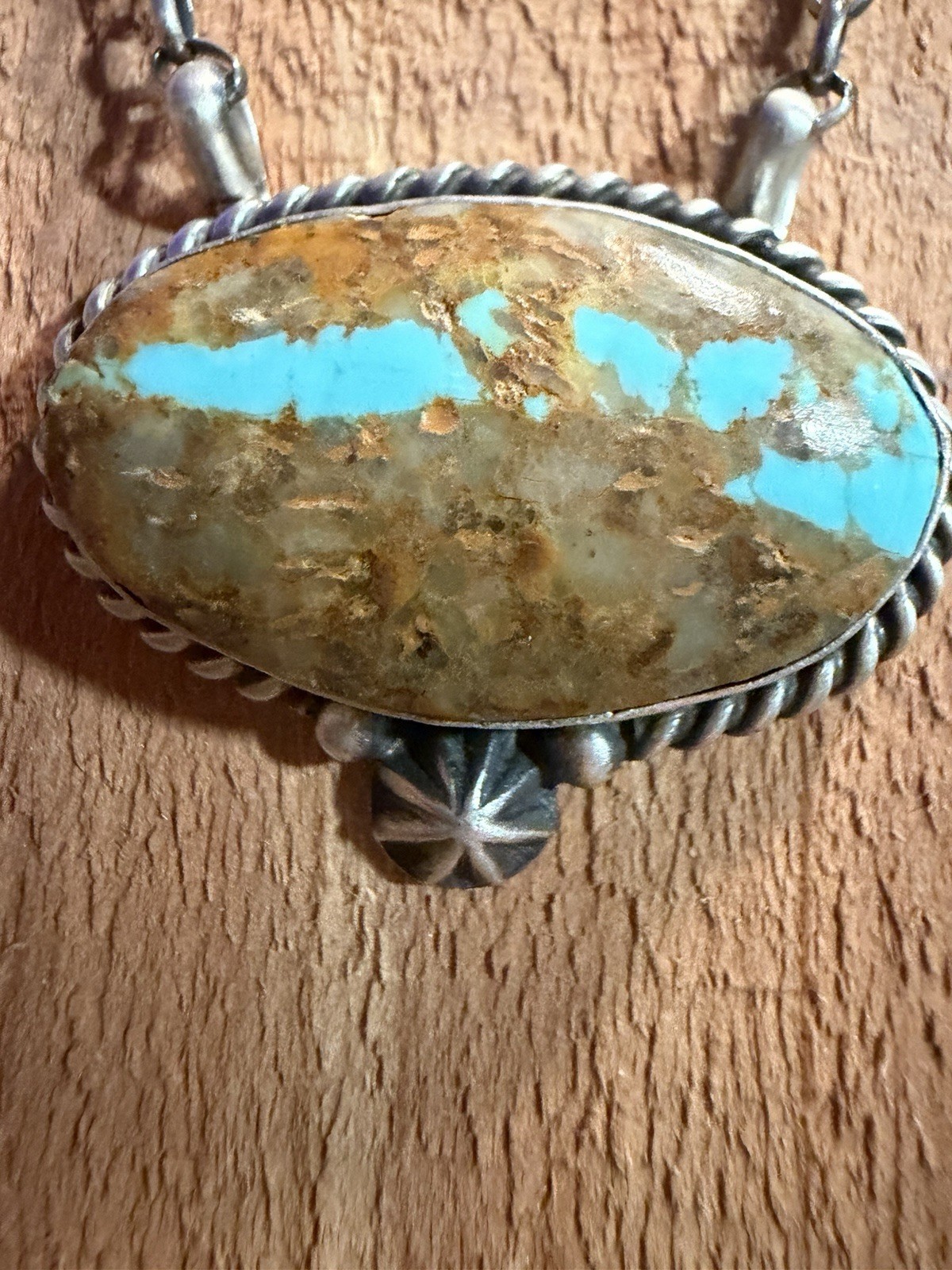 Navajo handmade by Johnny Dixon Sterling 925 Royston Ribbon Turquoise Necklace