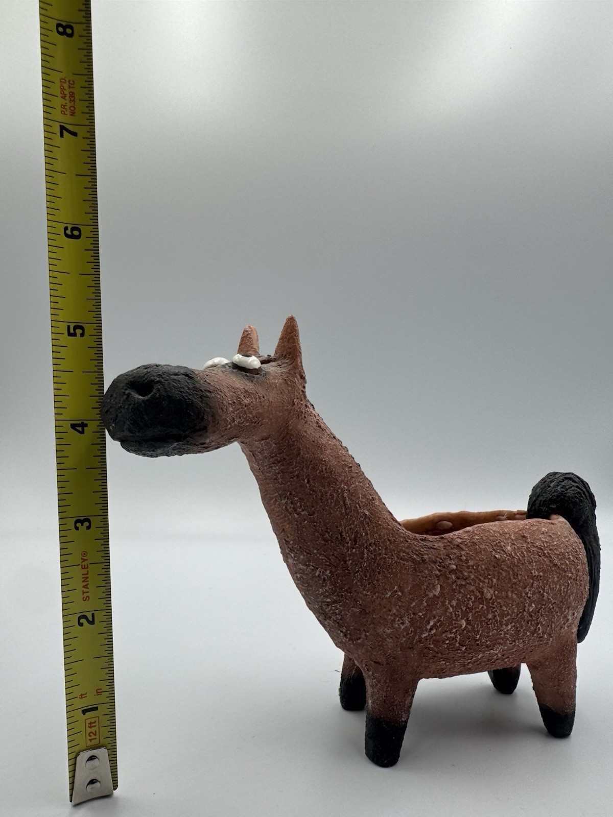 Blob House Ceramic Horse Planter, Matte 3D Effect, Brown/Black/White 6×5 in