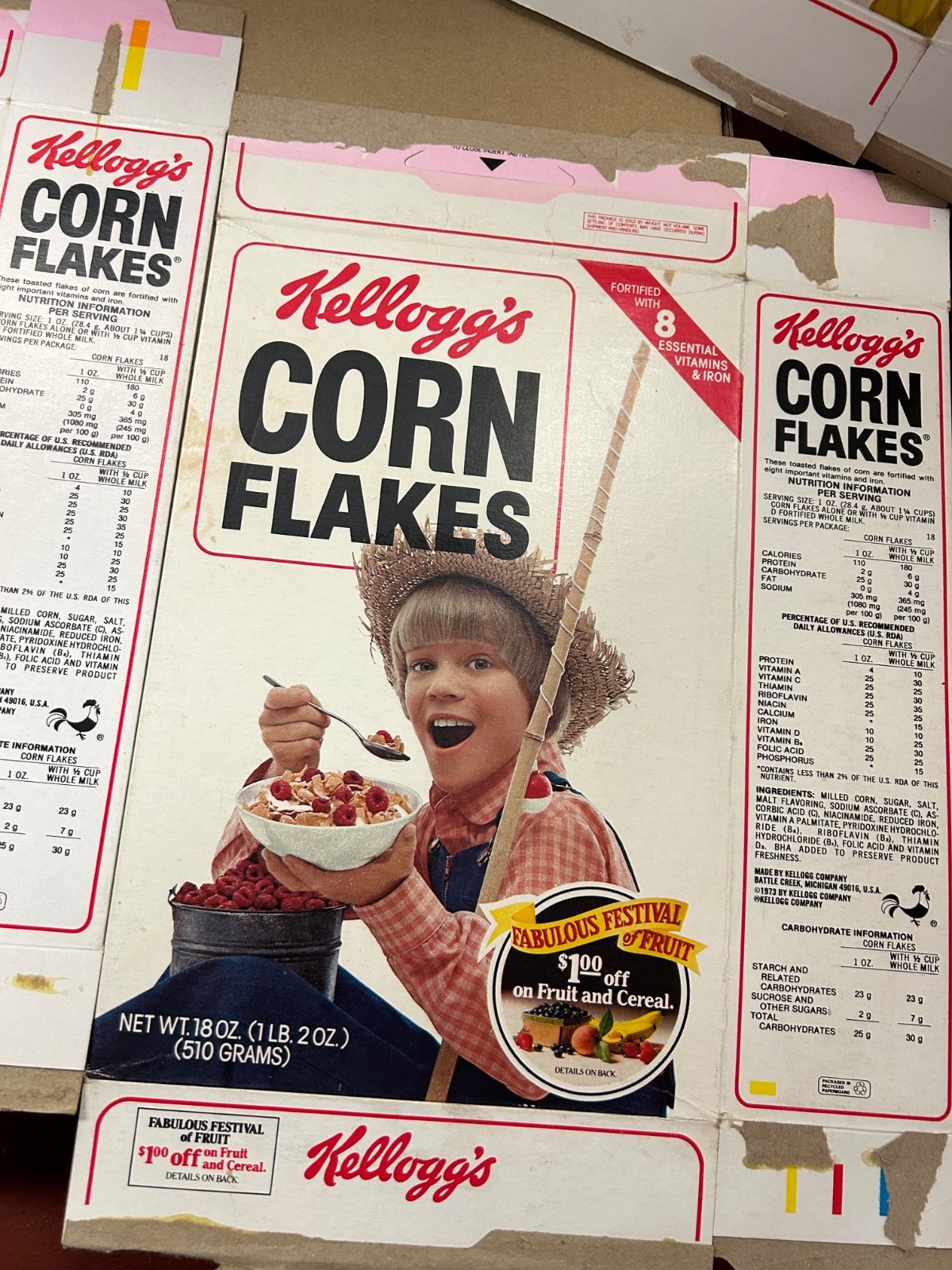 Bundle! 4 – 1981 Kellogg’s Corn Flakes Cereal Box Fabulous Festival of Fruit