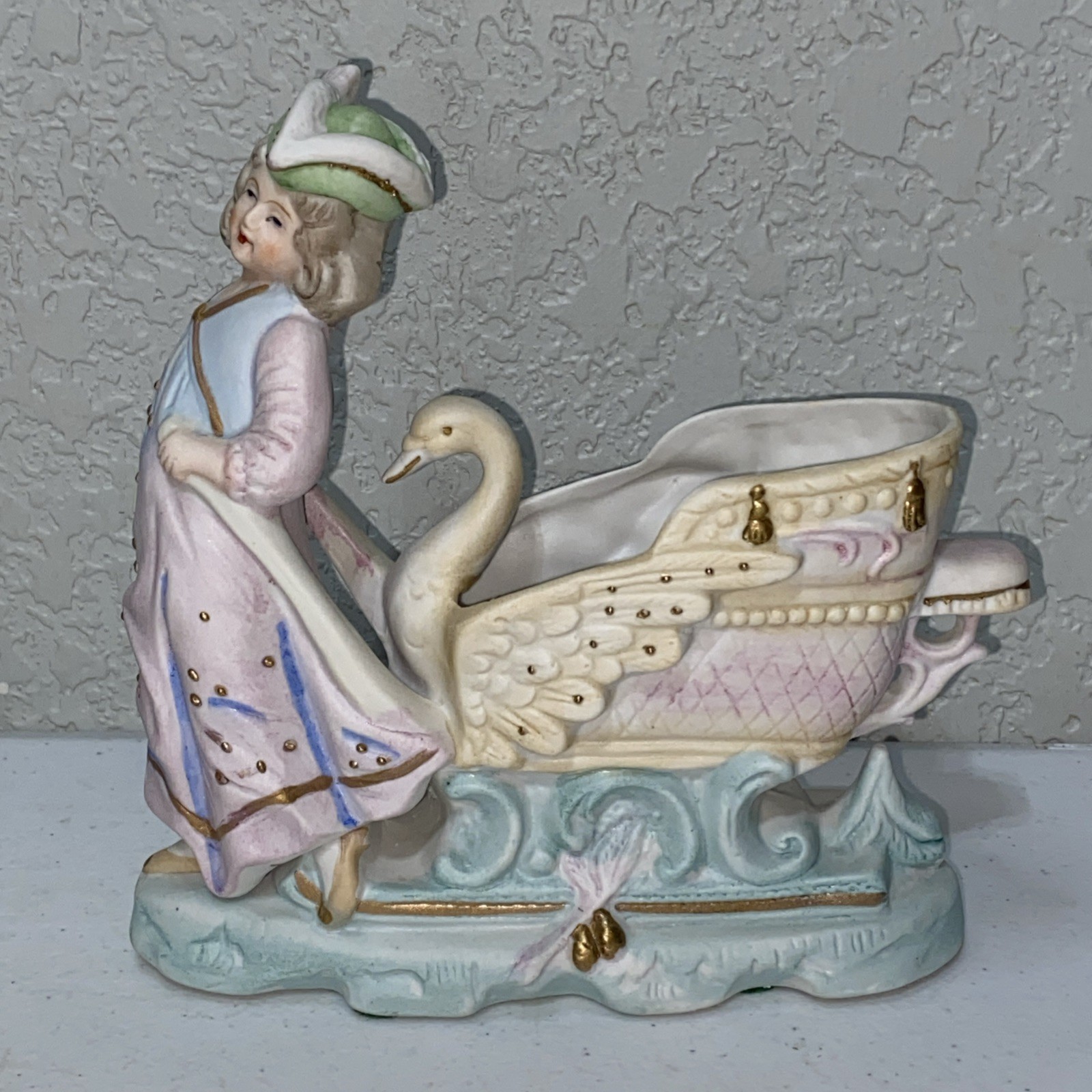 VTG Andrea S Made In Occupied Japan Couple Swan Planter Bisque Figurines Set